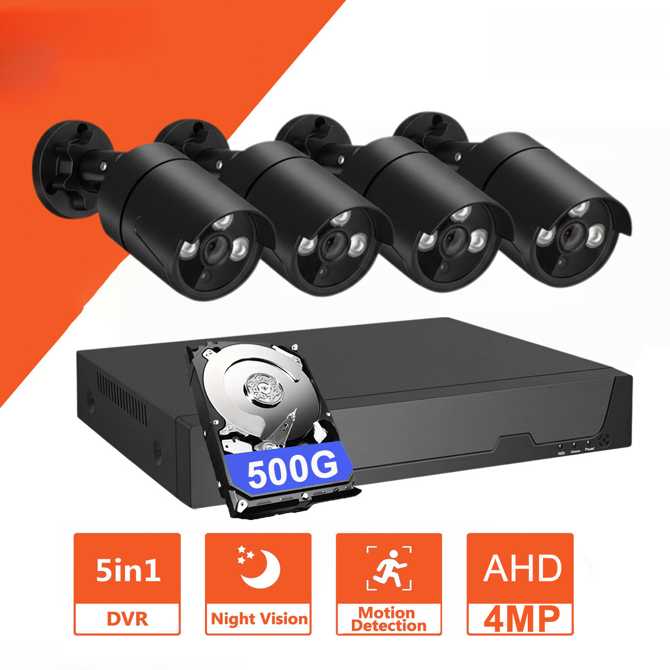 4MP 24/7 Home Outdoor CCTV HD Security Camera System Night Vision with 4CH DVR