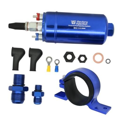 Universal External Inline Electric Fuel Pump High Flow 300LPH Blue with Bracket