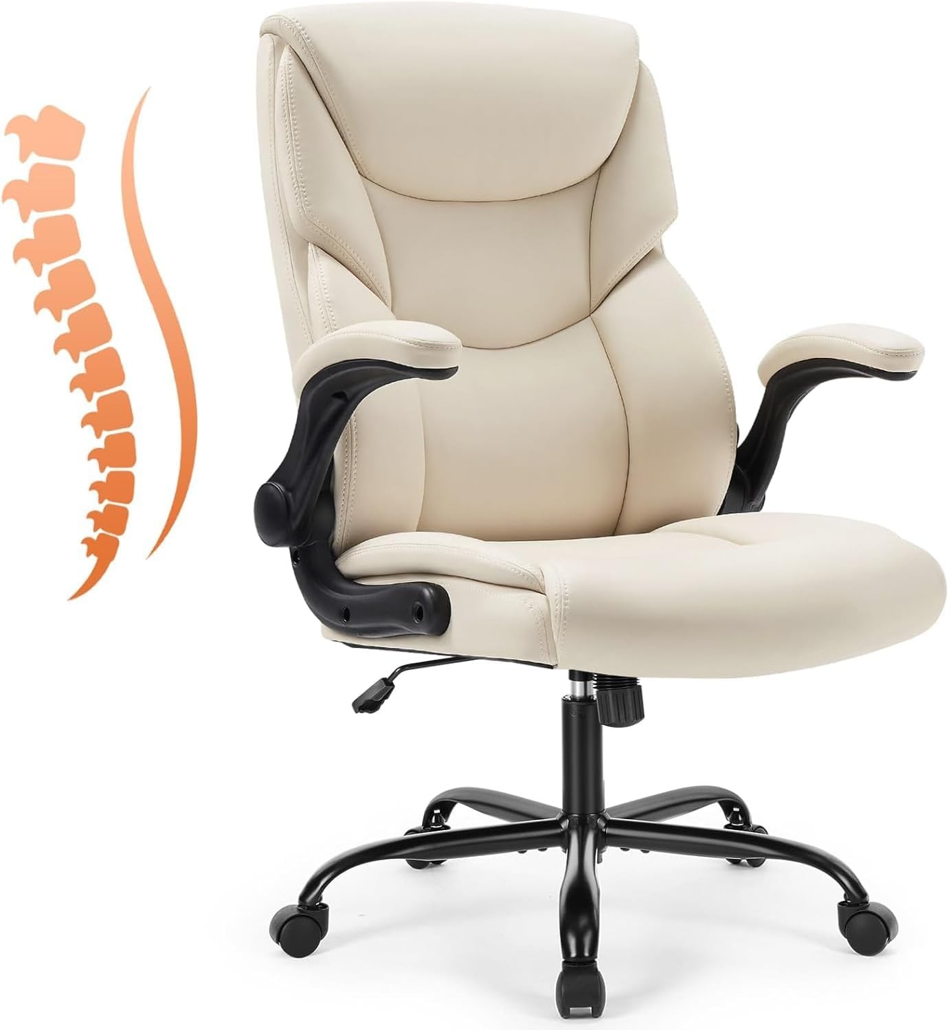 Ergonomic Office Chair Heavy Duty Task Desk Chair W/ Flip-up Arms PU Leather