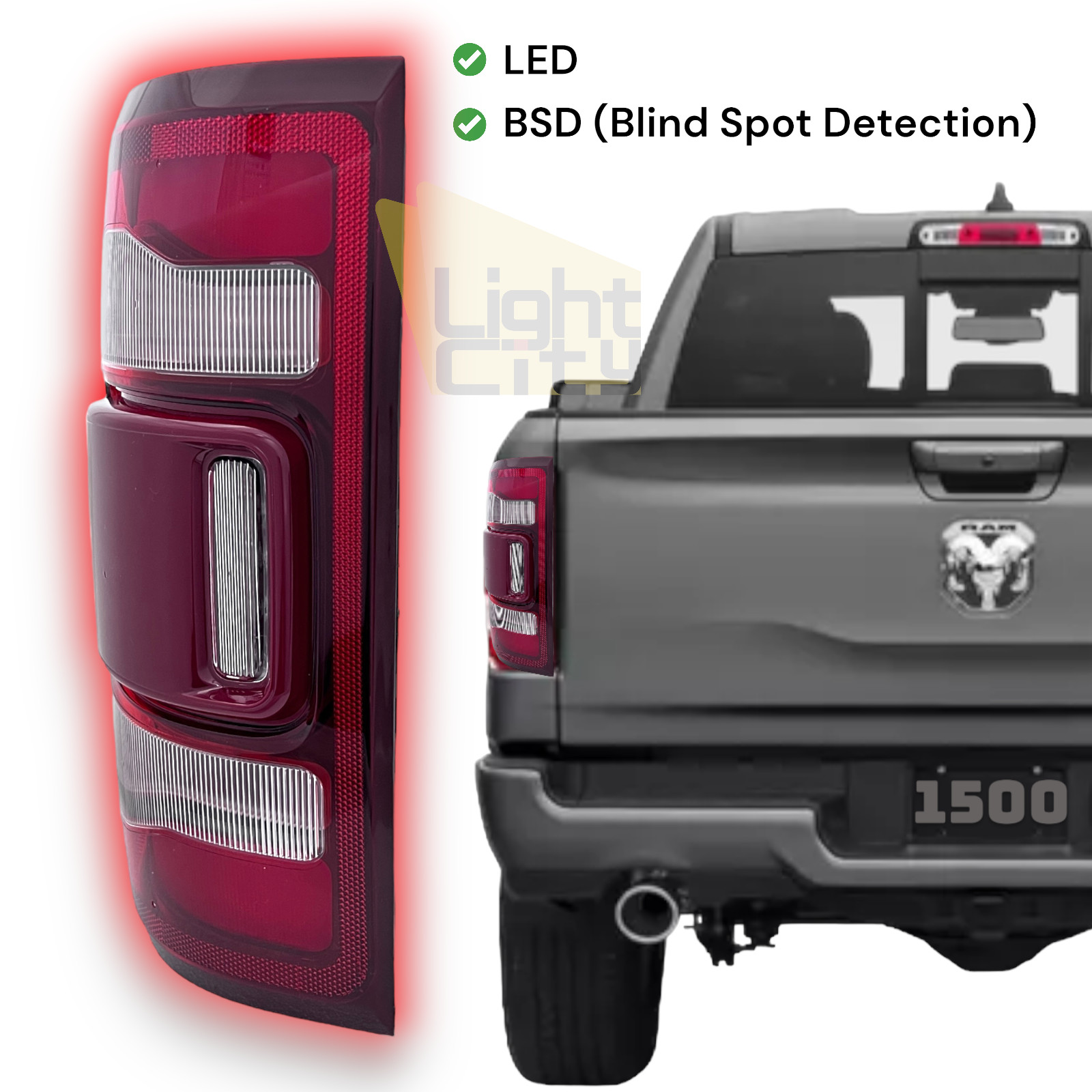 LED Tail Light  For 2019-2024 Dodge RAM 1500 W/ Blind spot W/o module Left Side