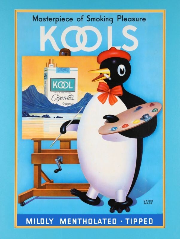 Kool Cigarettes Penguin Artist/Painter Theme NEW METAL SIGN: 12x16" & Ships Free