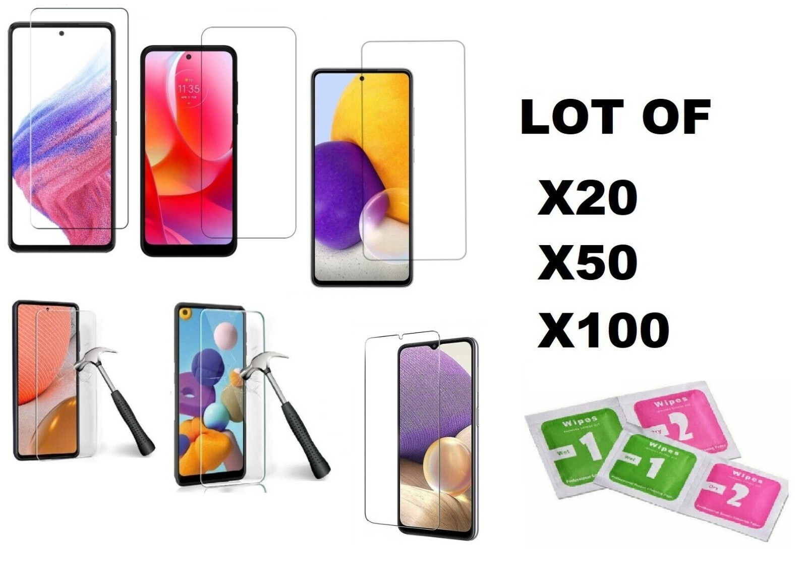 Lot of 20 50 100 Tempered GLASS for Samsung A13/A14/A15/A16/A26/A35/A36/A55/A56