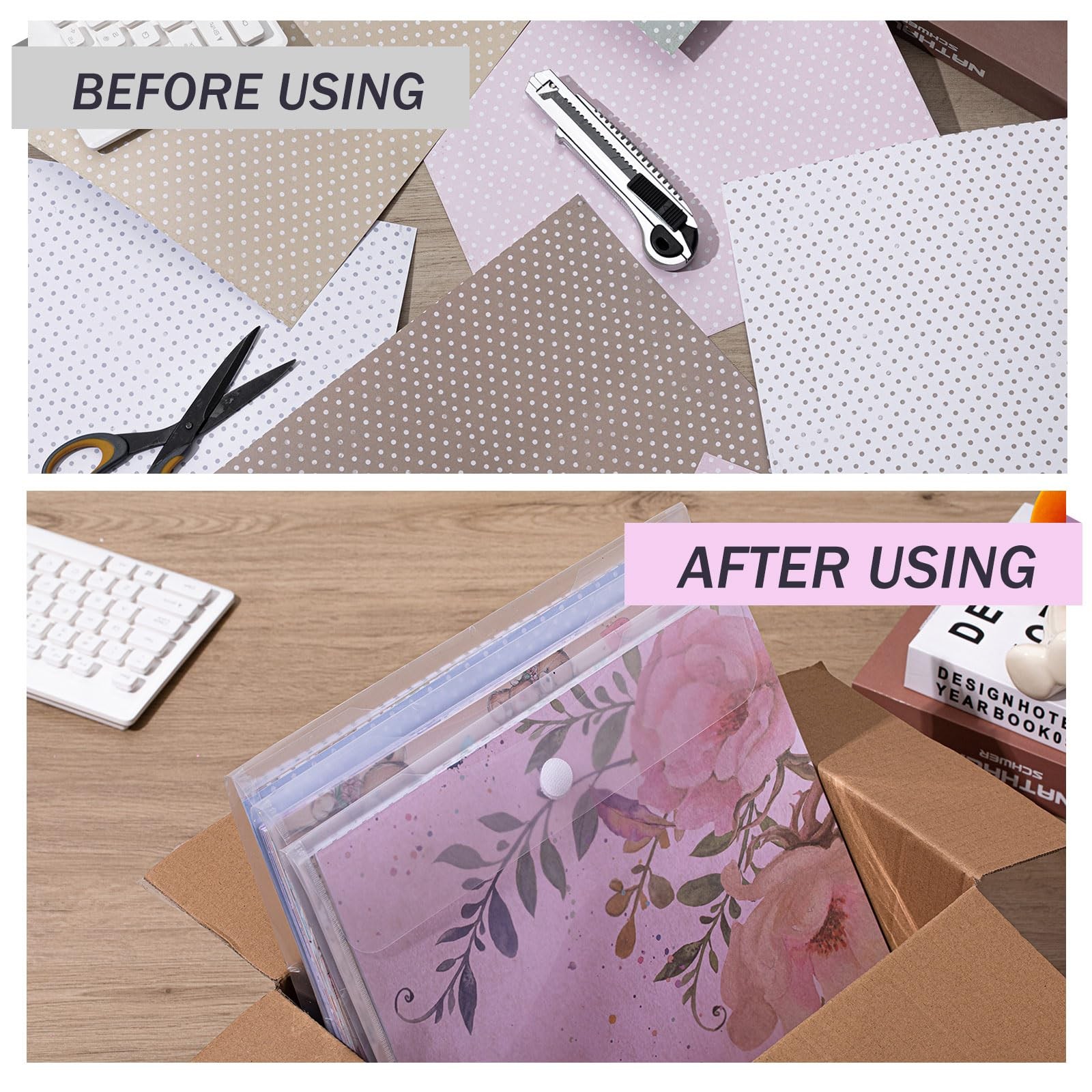 12 Pcs 12x12 Clear Scrapbook Paper Storage Organizer, Top Loading, Plastic