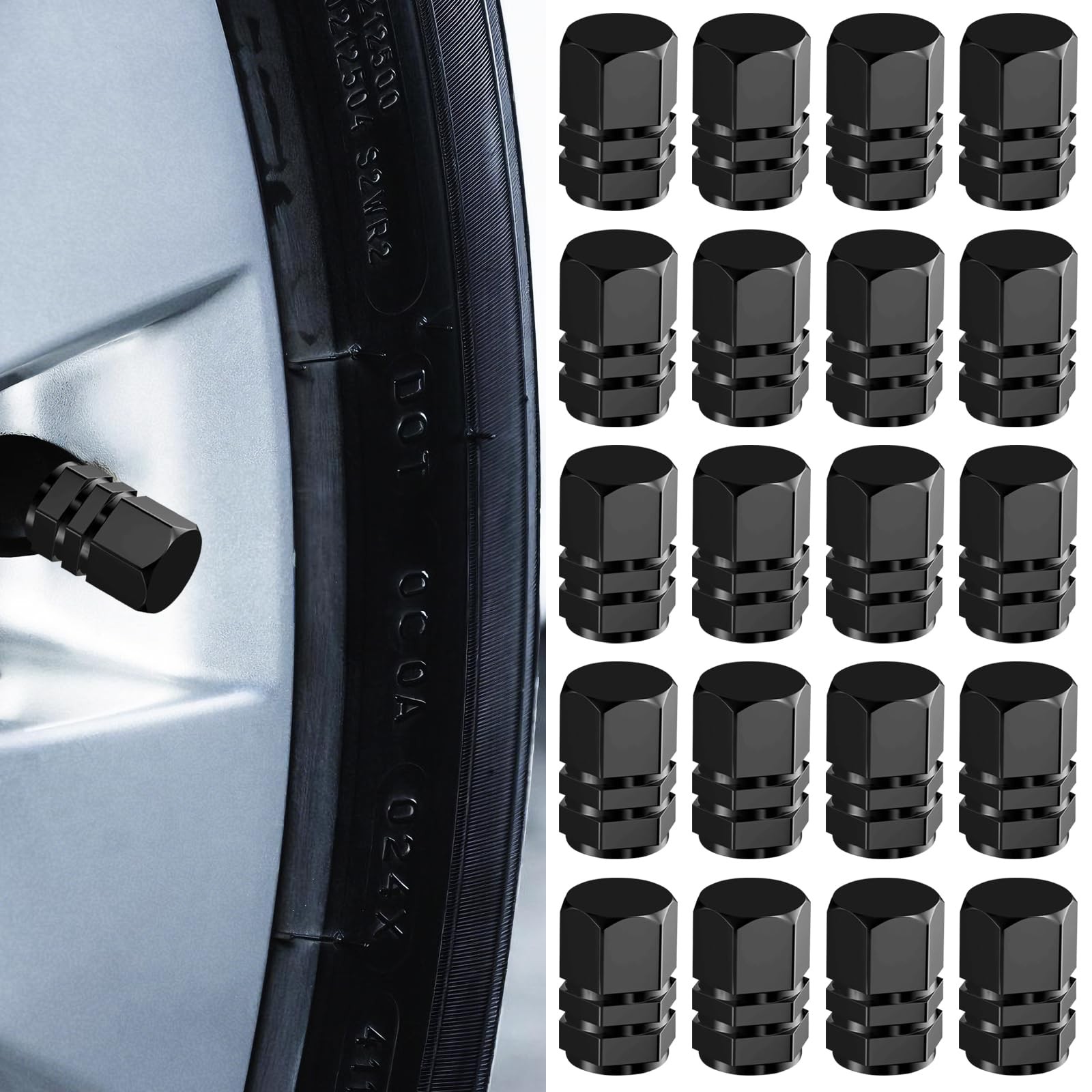 20 Pcs Tire Valve Caps,Valve Stem Caps,Car Accessories,Waterproof, Black