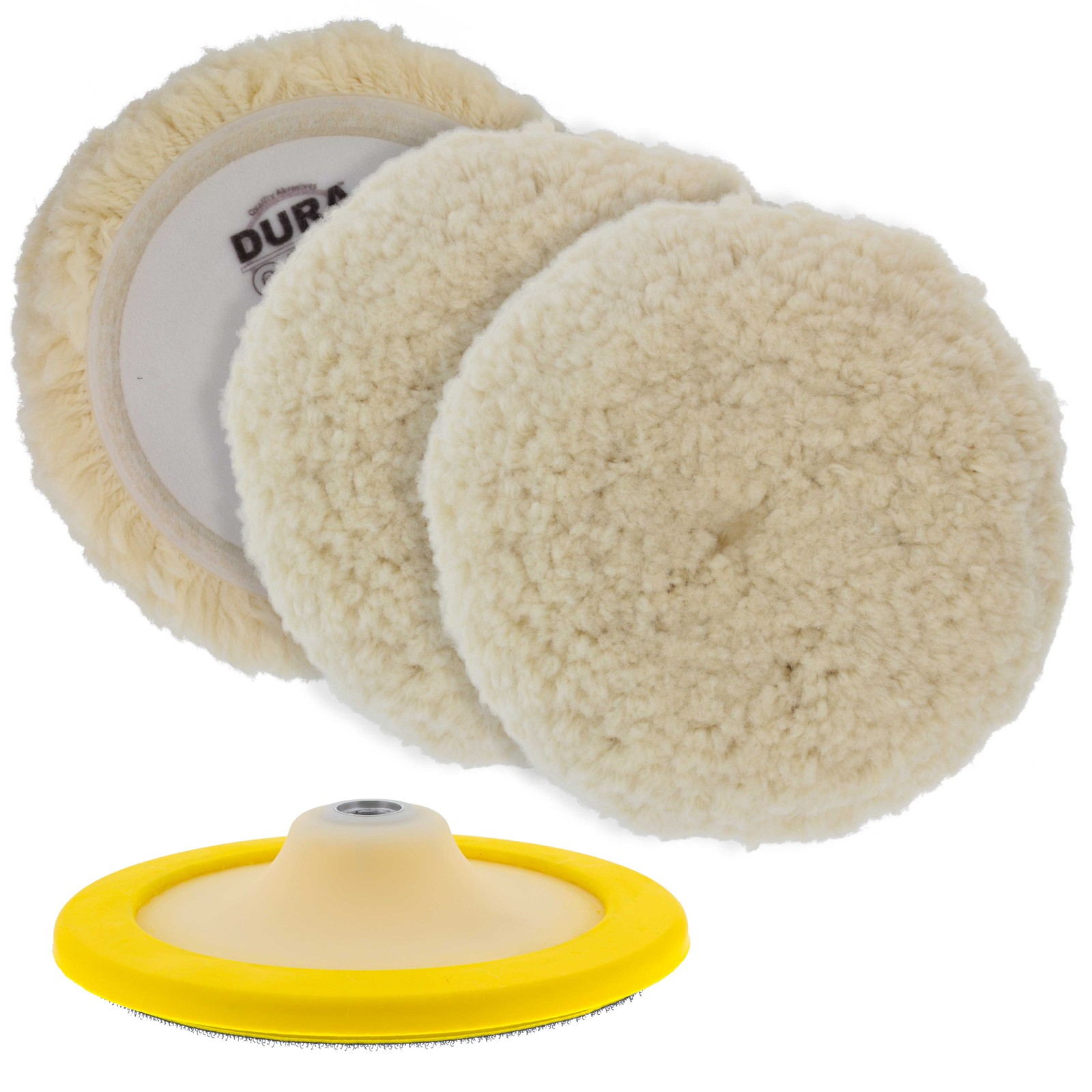 3 Pack 8" Wool Hook & Loop Buffing Pads with Backing Plate, Polishing Auto Paint
