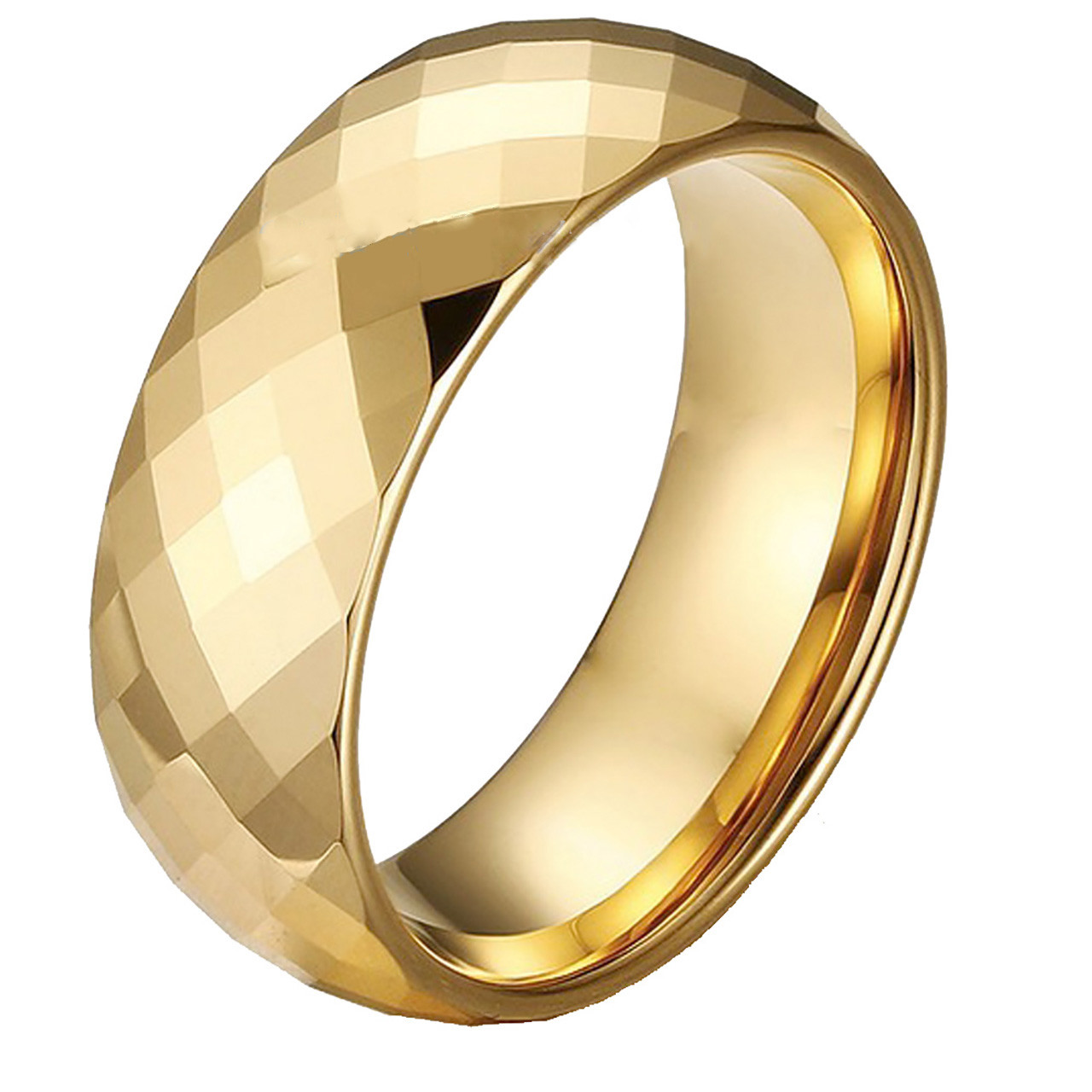 8MM Men's Jewelry Tungsten Bridal Ring Gold Multi-Faceted Prism Cut Wedding Band