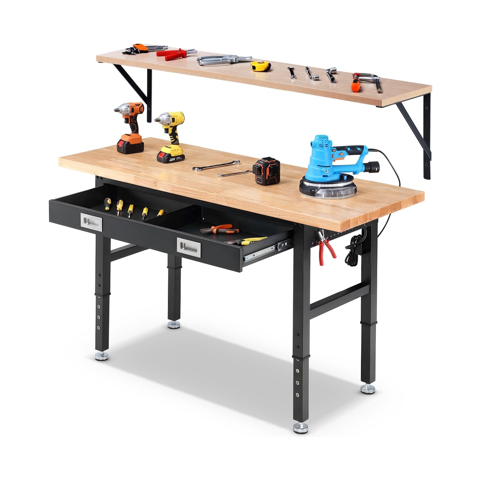 Workbench with Drawers 60 Inch Work Bench for Garage Adjustable Heavy Duty Ga...