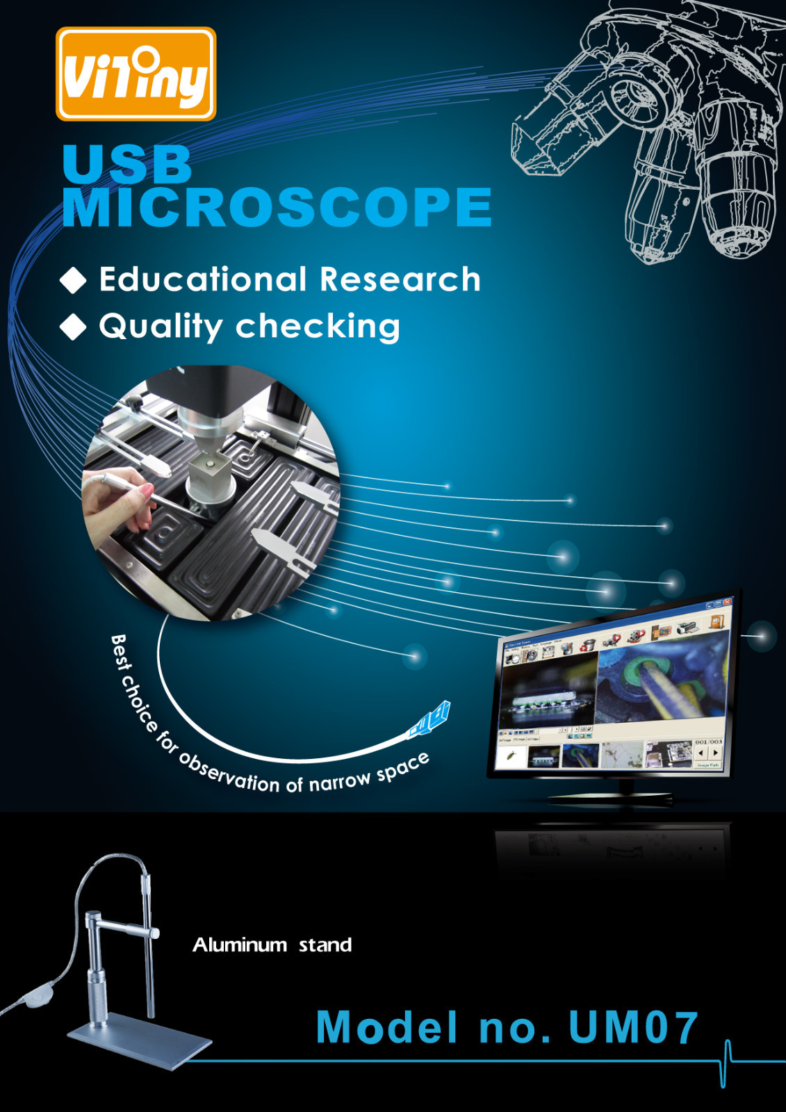ViTiny UM07 2.0MP Handheld USB Digital Borescope Endoscope Microscope with 8.2mm