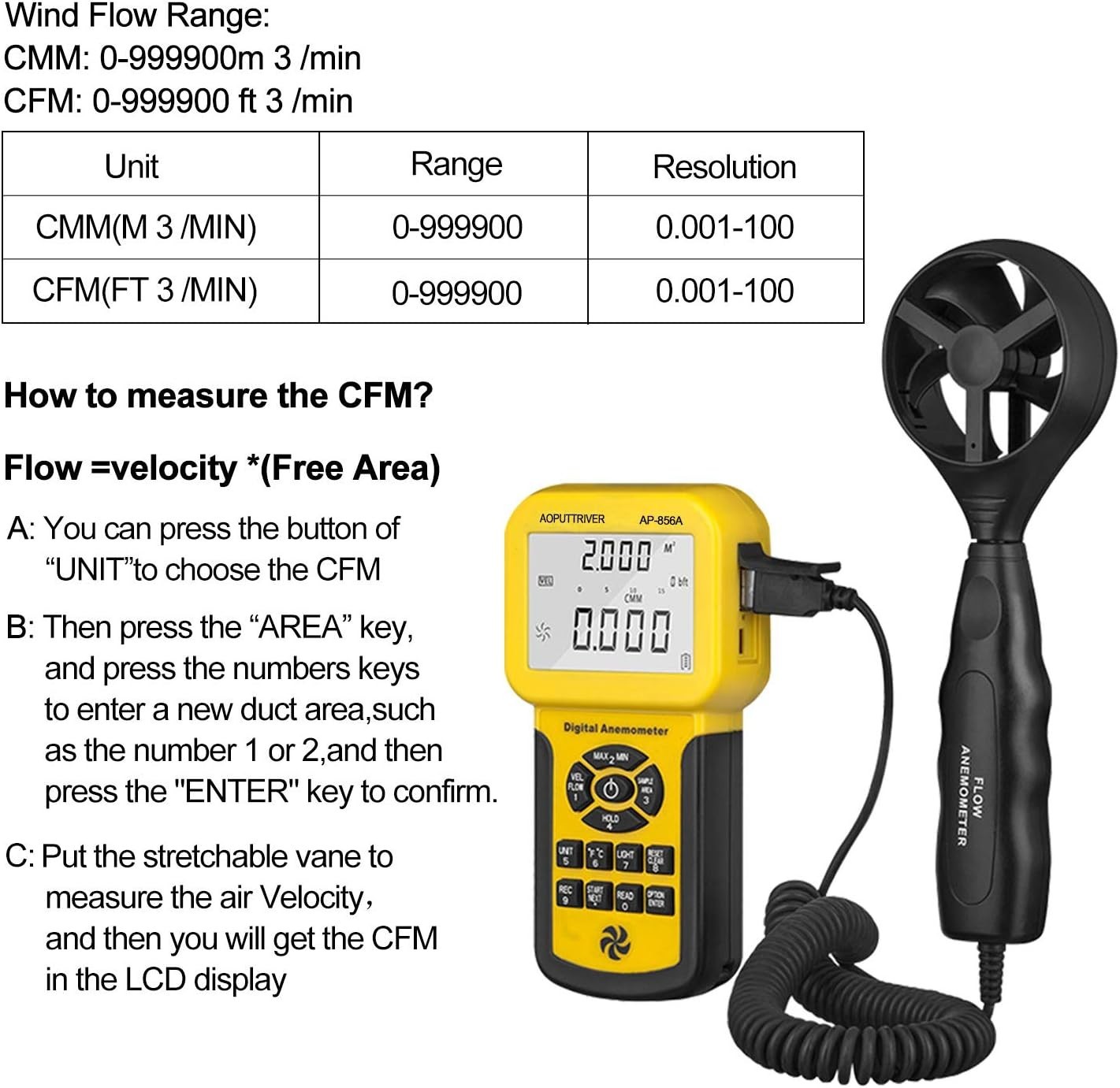 Precision Handheld Anemometer with USB Data Transfer | Wind Speed Meter AP-856A