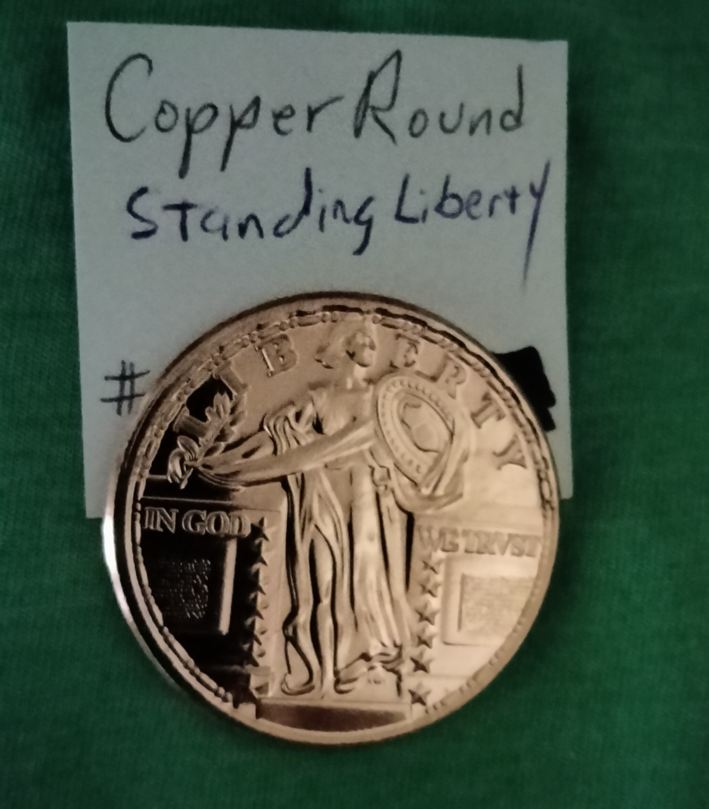 1 oz Reminiscent of Standing Liberty Round Copper  .999 Reminiscent of 1916-1930
