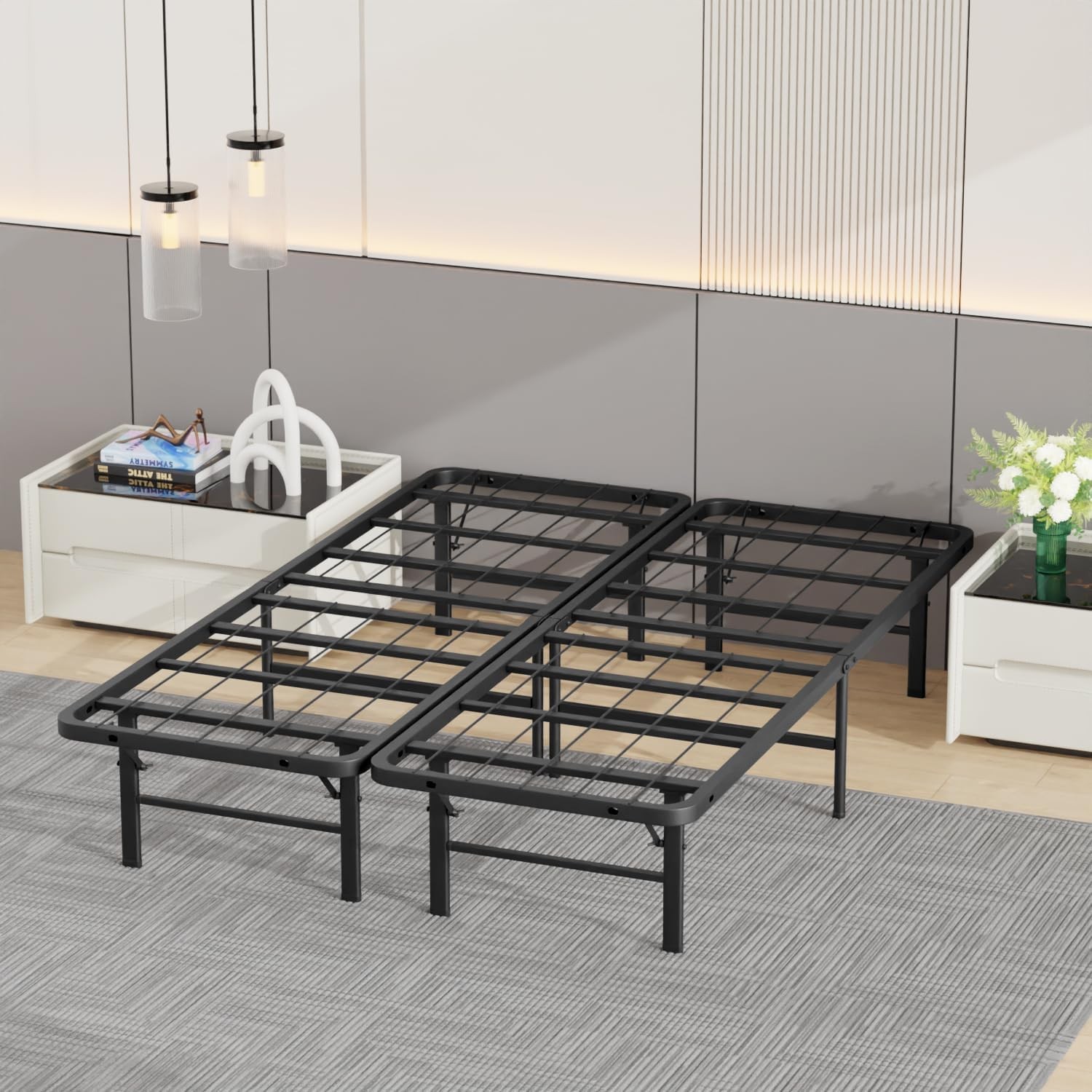 | Full Bed Frame | Metal | Heavy Duty Steel Slats with 12 Legs | Foldable