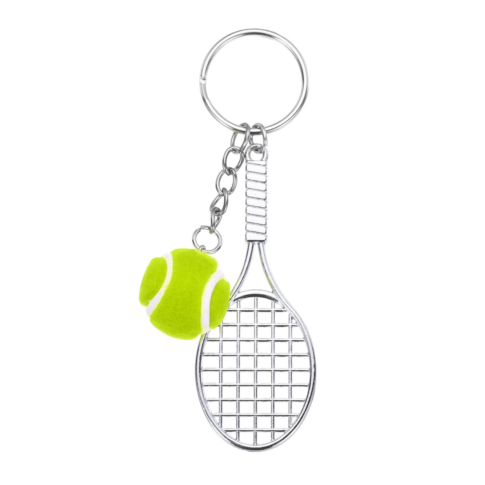 Tennis Keychain, Metal Tennis Racket Key Chains Sports Pendant, Green