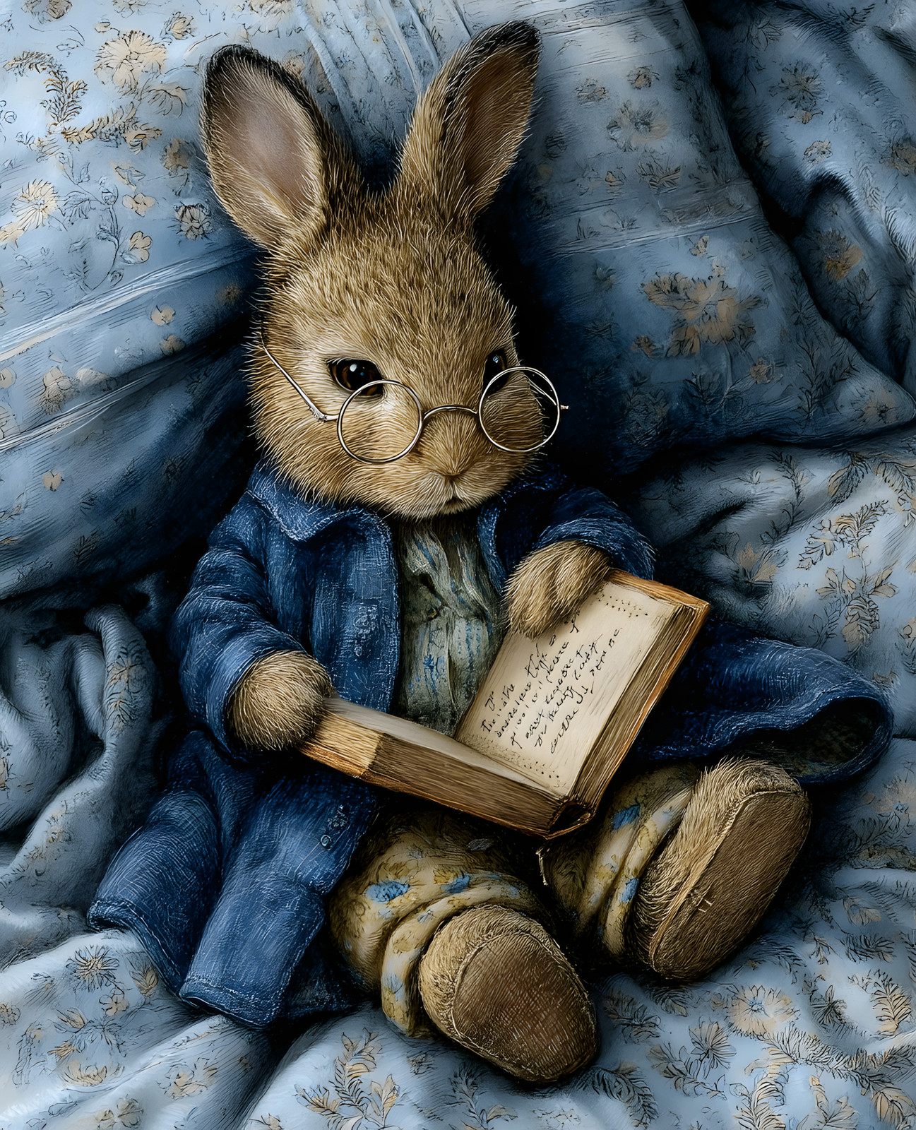 8x10 Stuffed Rabbit Reading a Book Art Print - 140592952