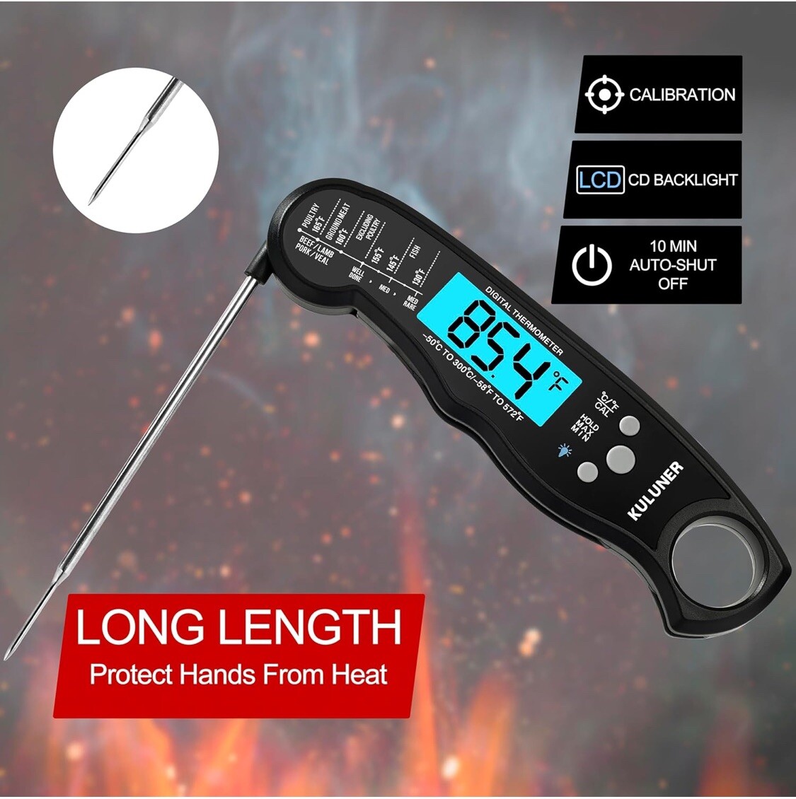 Waterproof Digital Instant Read Meat Thermometer with 4.6 Folding Probe