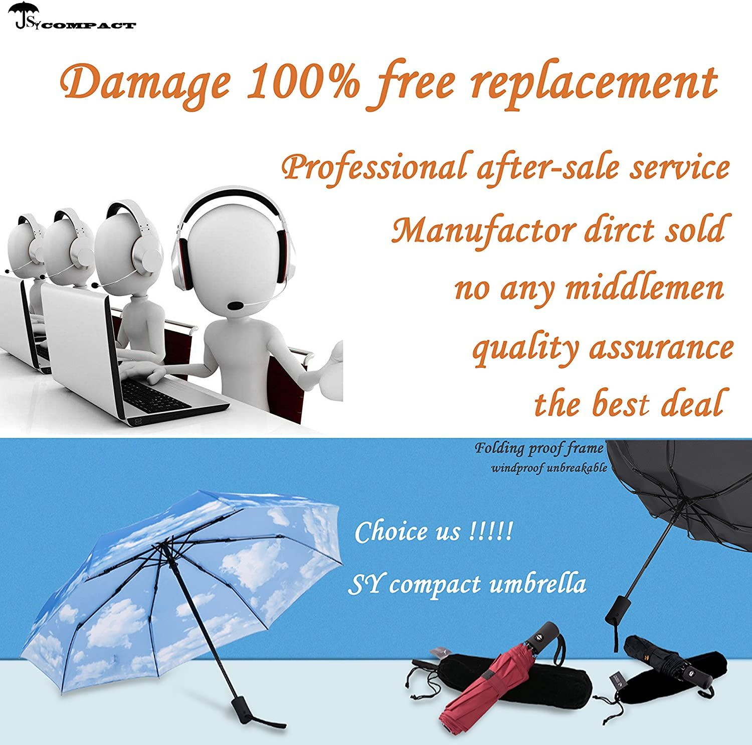 SY COMPACT Travel umbrella Automatic Windproof 42 Inches, black