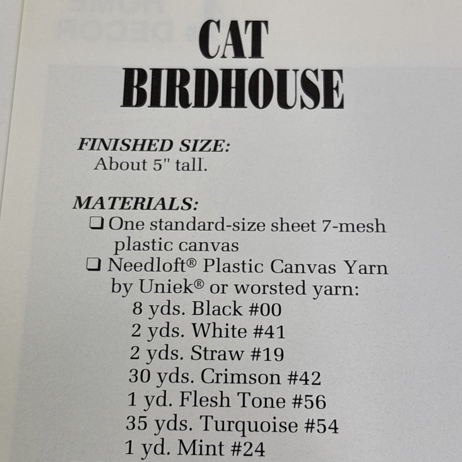 Cat Birdhouse Annie's Attic Plastic Canvas Pattern Page