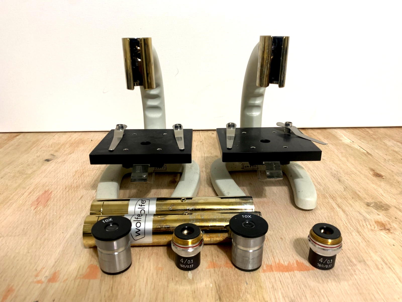 Set of 2 Education Wolfe Microscope Brass Vintage