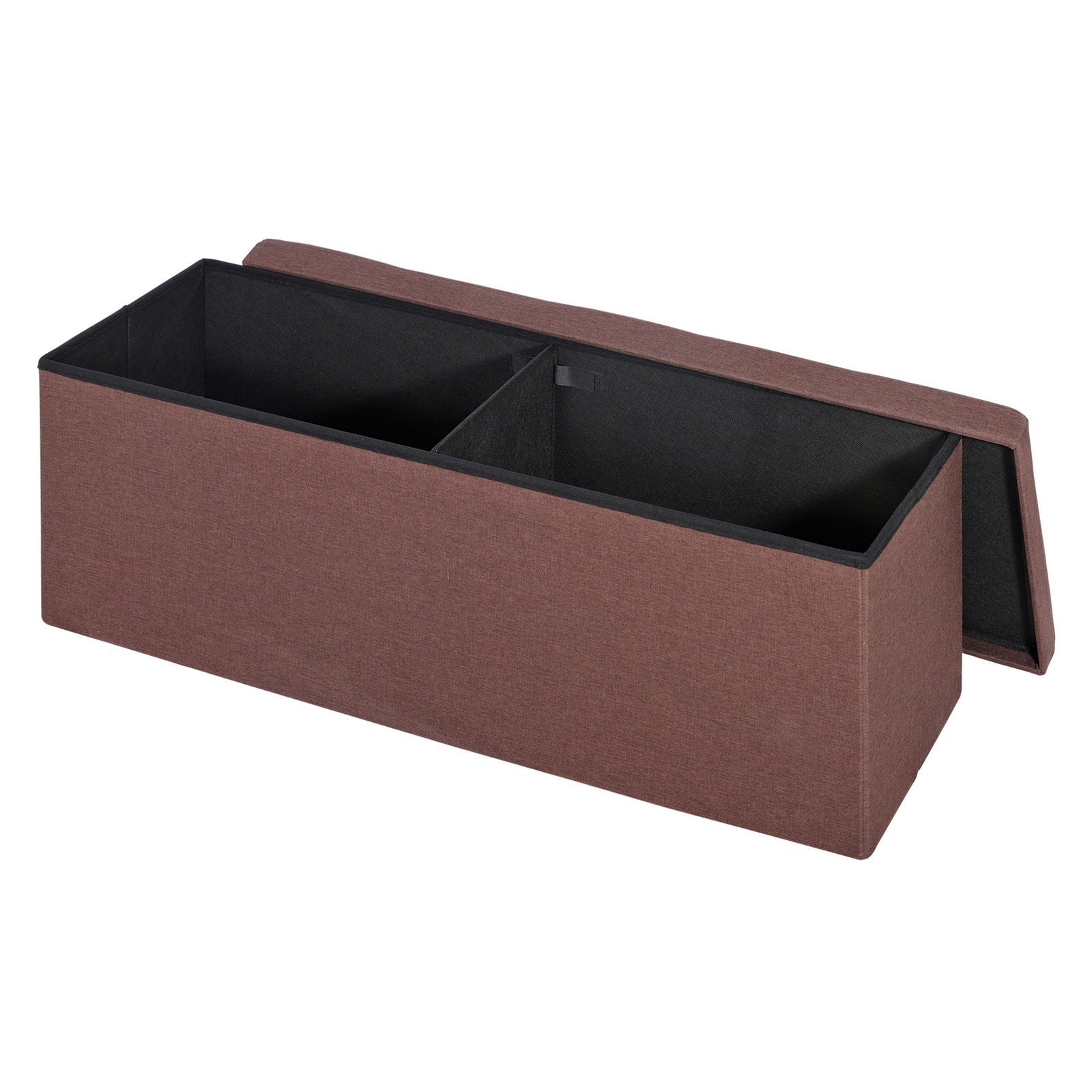 43" Folding Ottoman Bench Storage Organizer Chest Footrest Stool W/Divider Brown