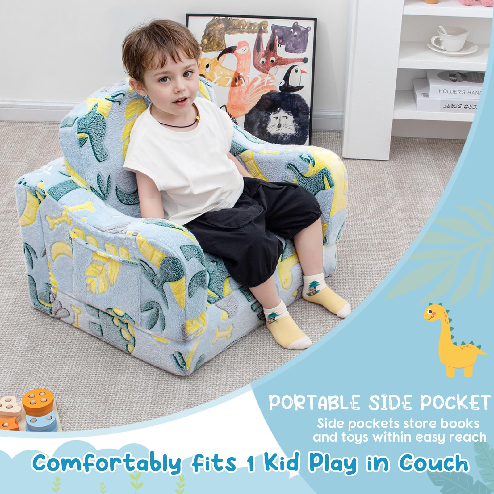 Comfy Toddler Chair and Couch for Kids with Blanket,2-in-1 Soft Plush Fold Ou...