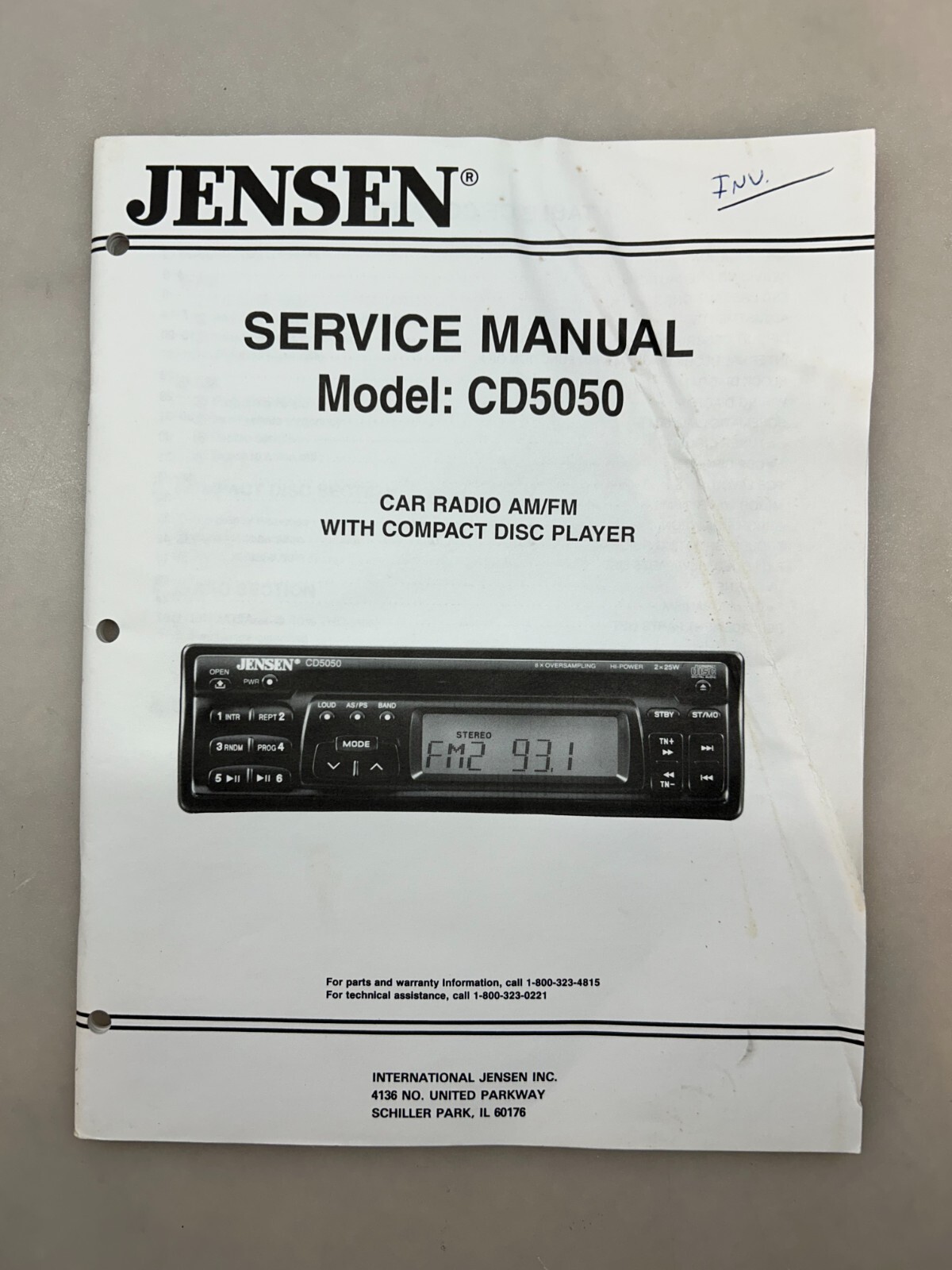 Jensen CD5050 Original Service Manual Free Shipping