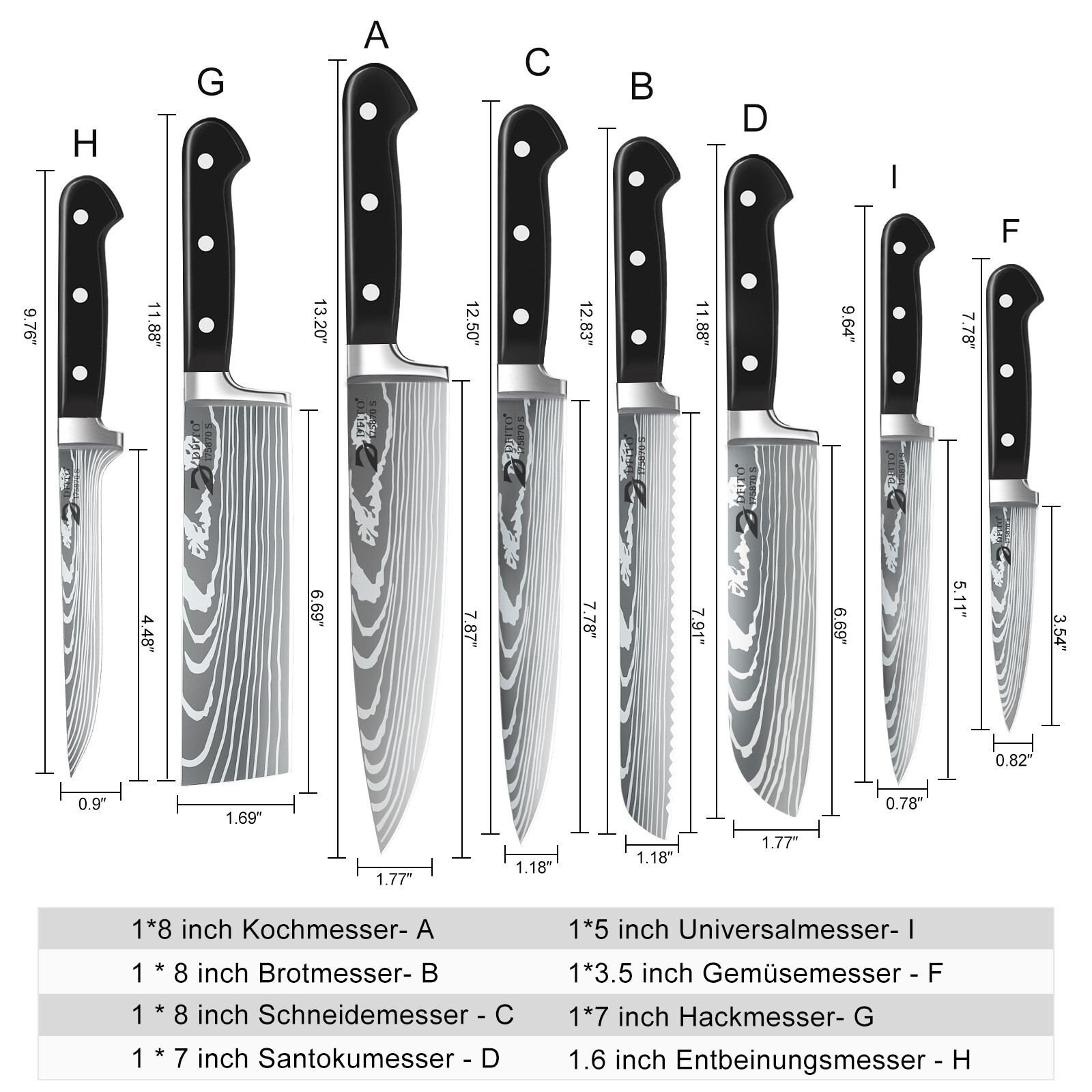 Professional Chef Knife Set 8PCS Kitchen Knife Set with Bag with Knife Sharpener