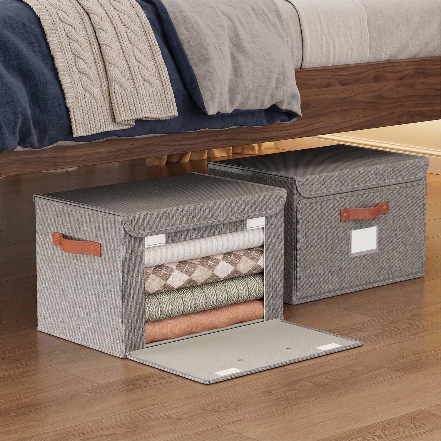 4 Pack Storage Bins with Lids, Large Closet Storage Bins with Handles, Stacka...