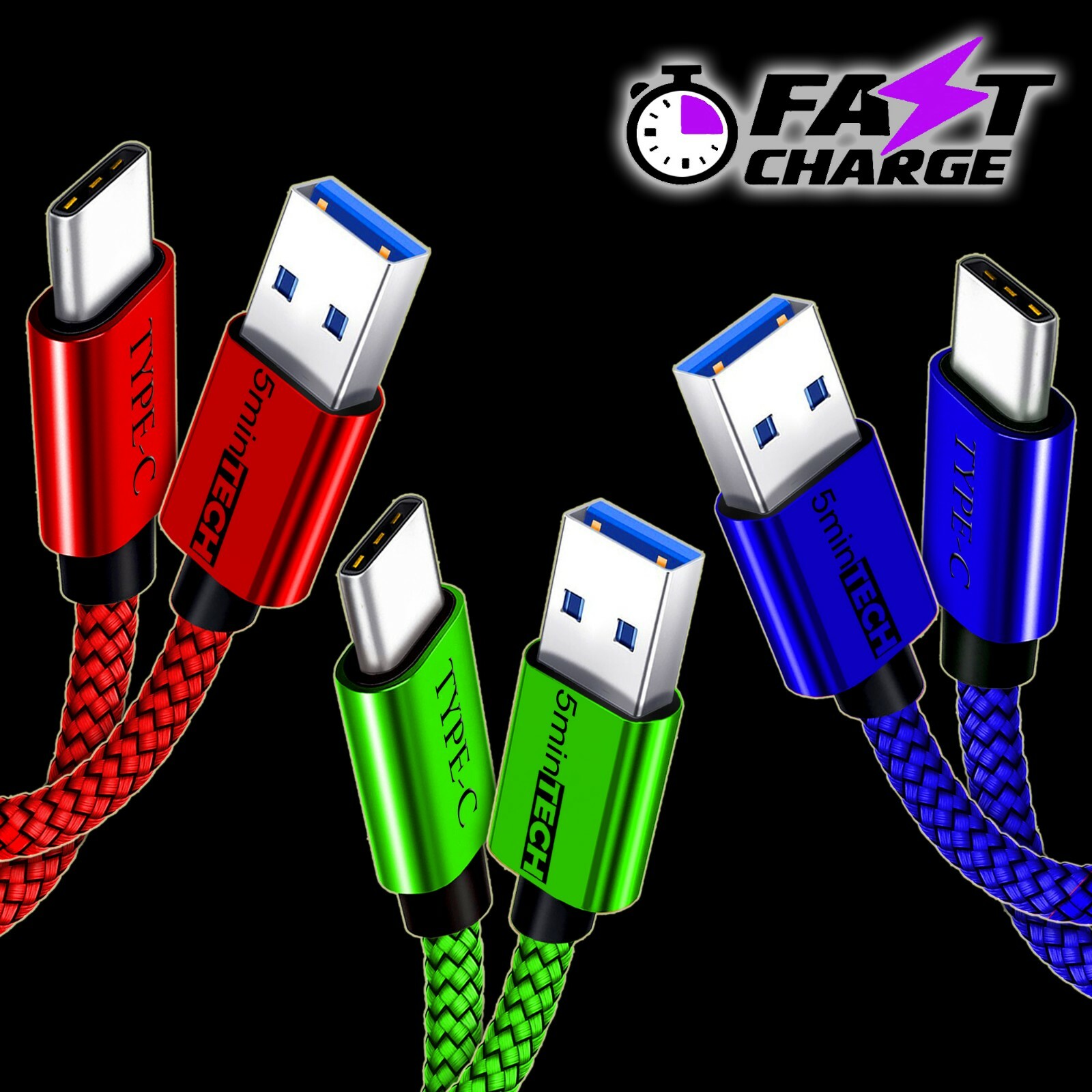 3-PACK ⚡Fast Charger⚡ (USB C to USB A) Cable Male Cord Charging Type C USB V2.0