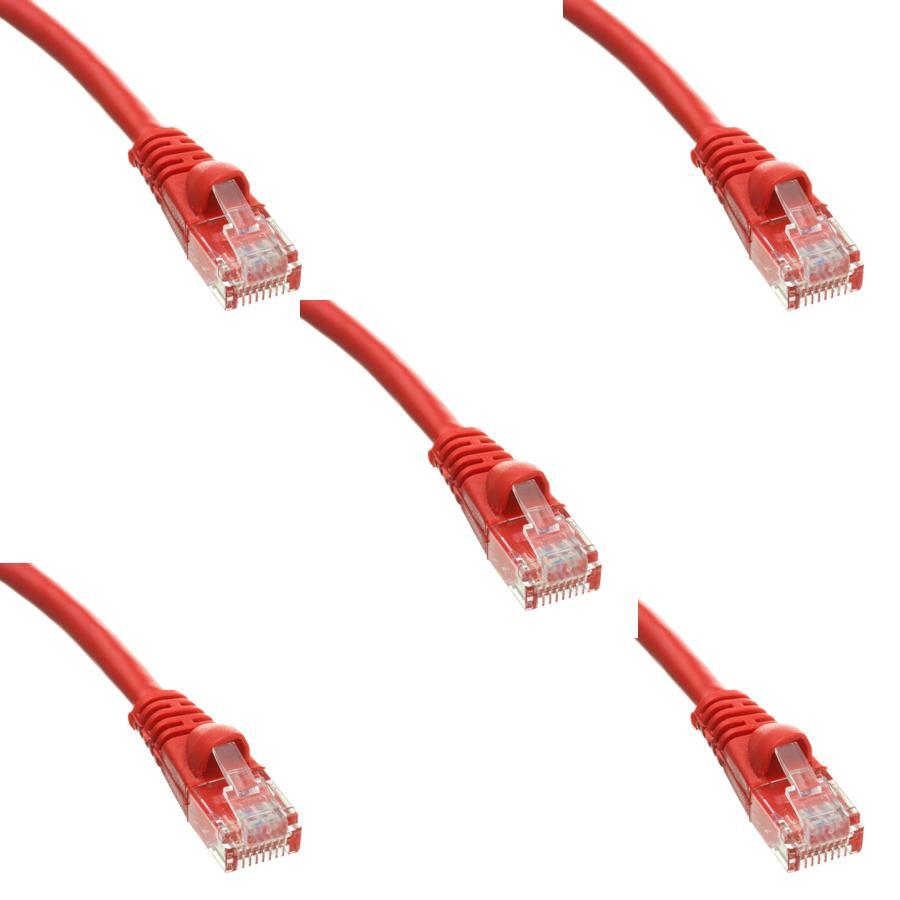 Pack of 5 Cables Snagless 6 Foot Cat5e Red Network Ethernet Patch Cable