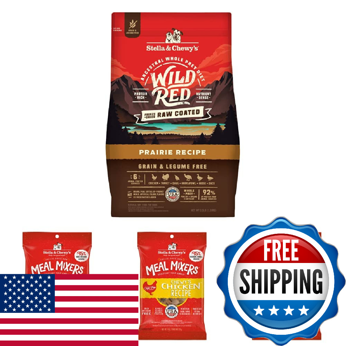 Stella & Chewy's Wild Red Raw Coated Dry Dog Food + Freeze-Dried Meal Mixers