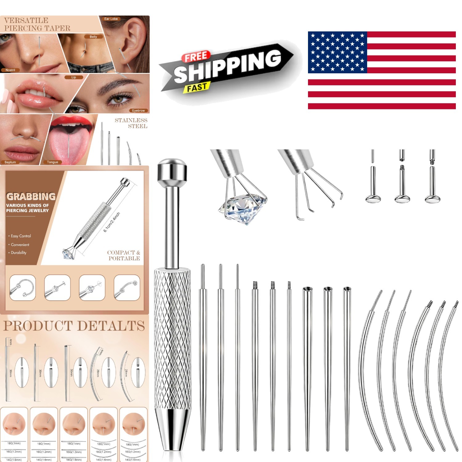 Easy Grip Piercing Ball Grabber Tool Made of Stainless Steel for Jewelry Change