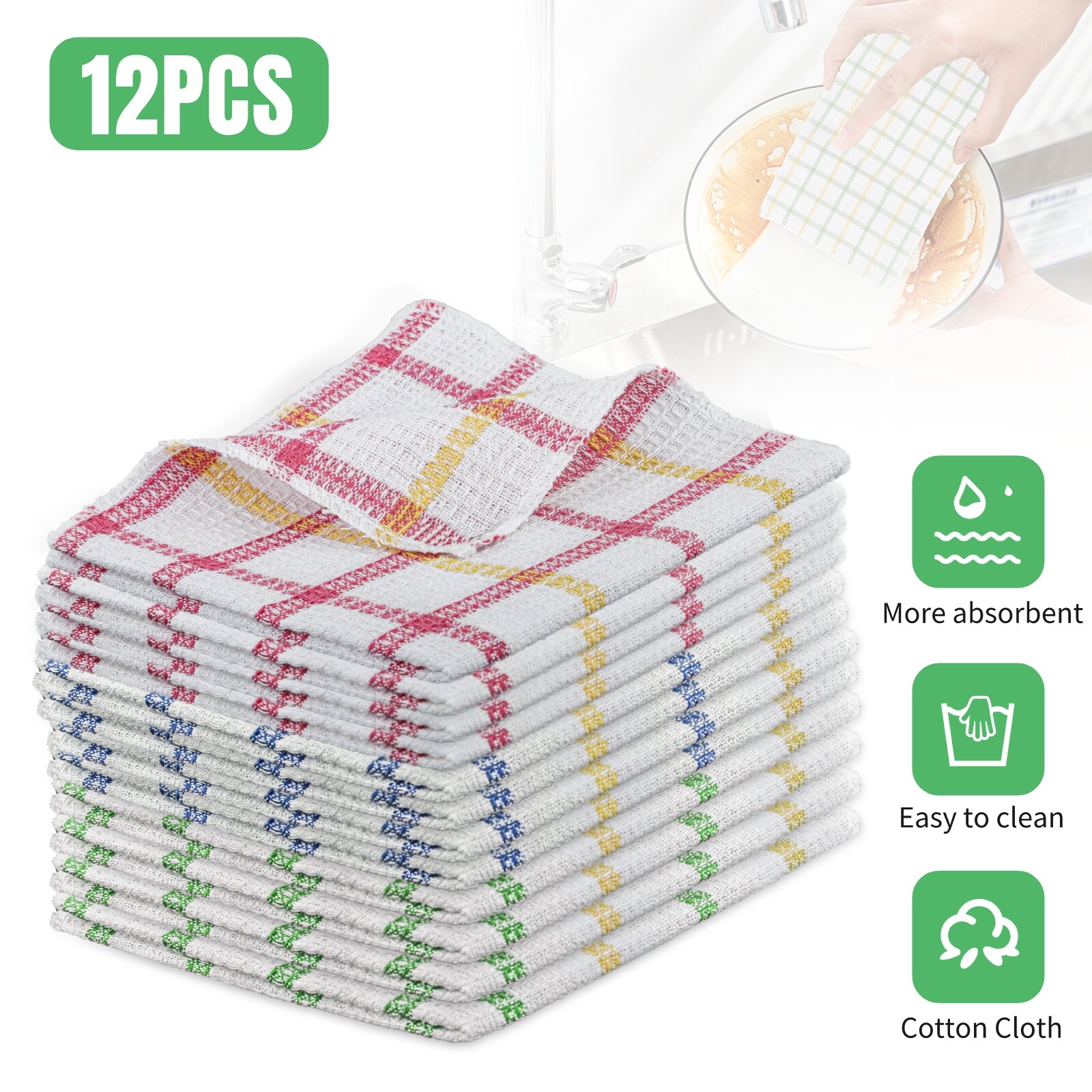12pcs Cotton Kitchen Towel Dish Cloths Reusable Cleaning Absorbent Washing Rags