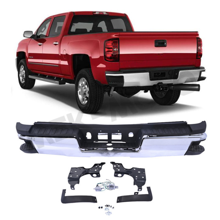 Chrome Rear Bumper For 2015-2019 Silverado Sierra 2500HD 3500HD W/O Sensor Hole