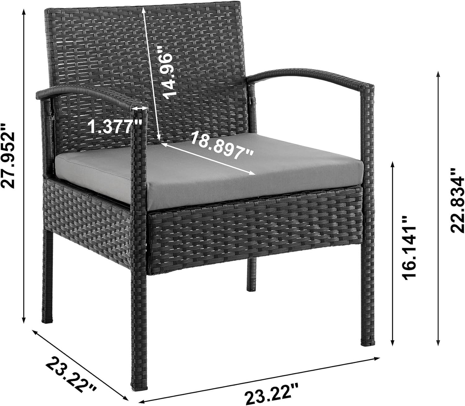 Noli 4-Piece Outdoor Patio Set with Cushions, Steel Rattan, Grey