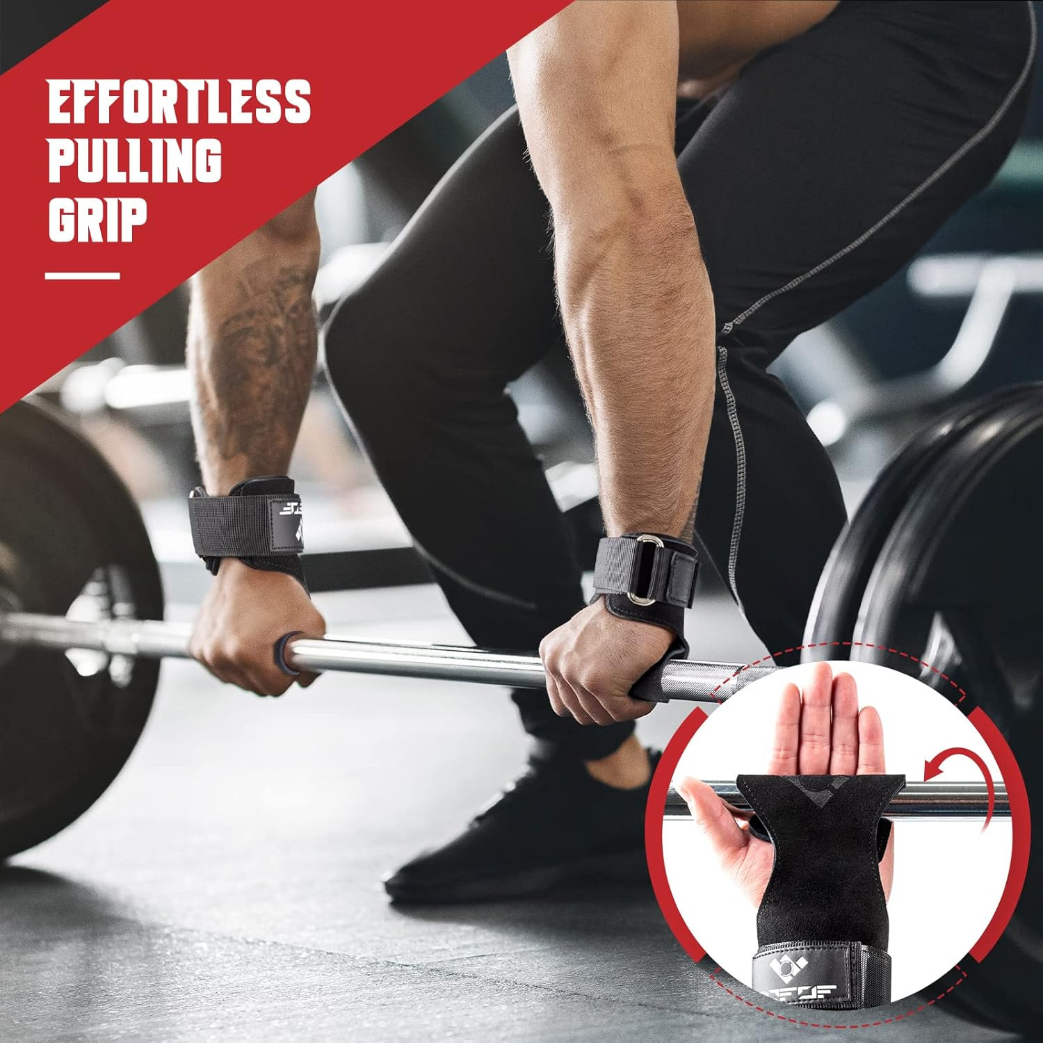 COFOF Weight Lifting Wrist Strap, Double Layer Leather Wrist Strap for Deadlift