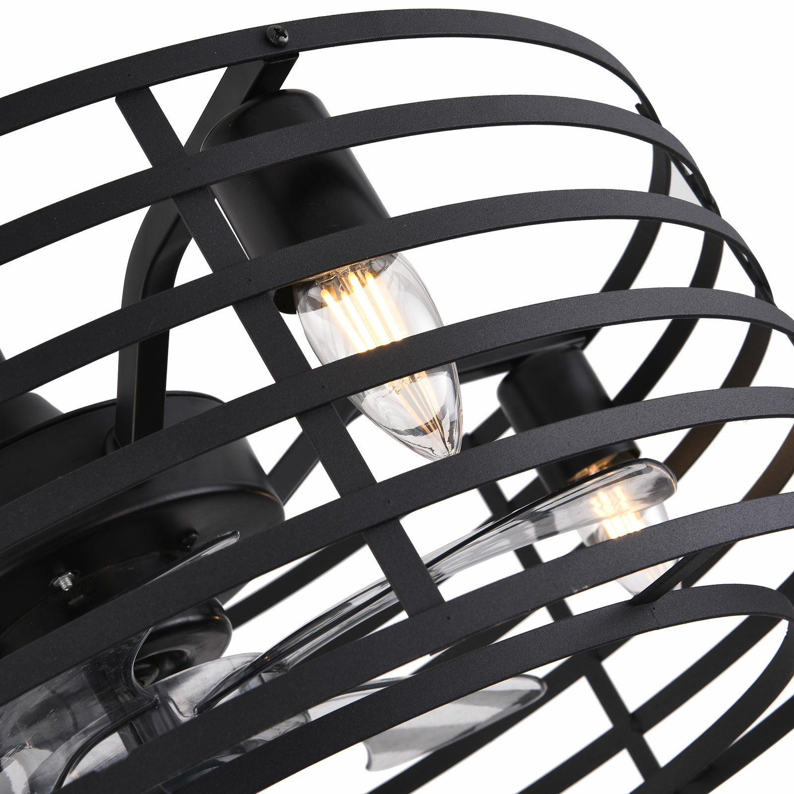 20" Rustic Caged Bladeless Ceiling Fan with Light Remote Control Flush Mount Fan