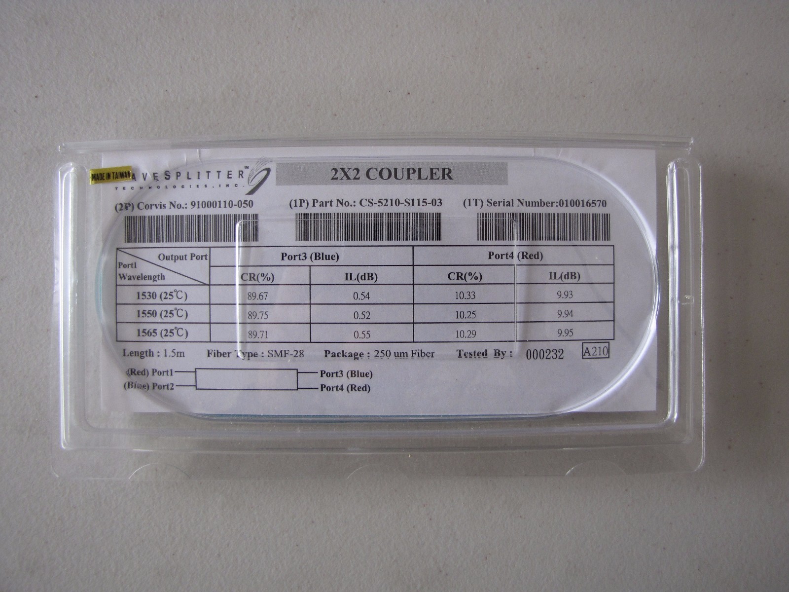 Optical fiber C-band Fused Fiber Coupler Splitter 2x2 90/10 ratio