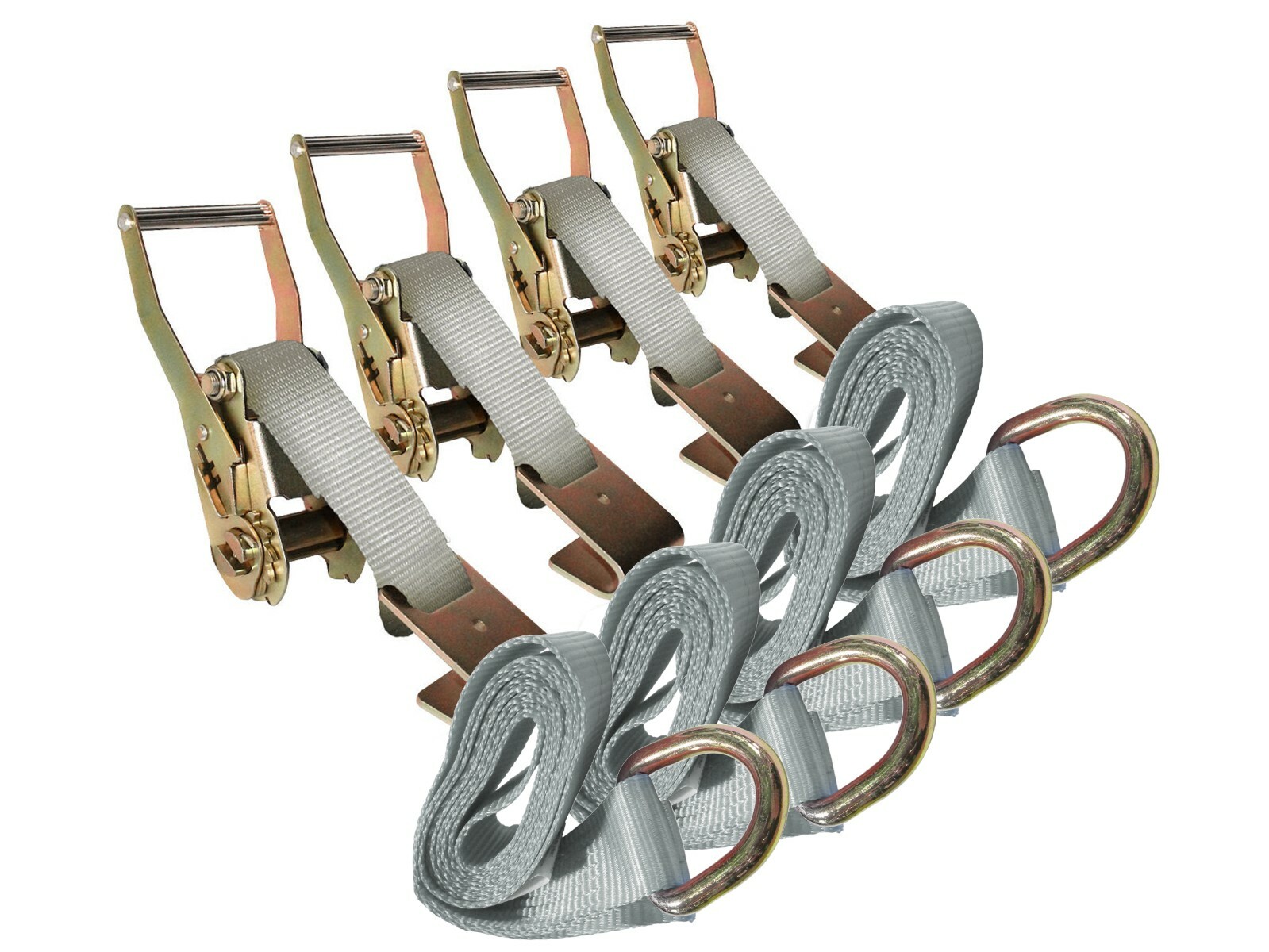 Rail Hook Ratchet Strap w/ Flat Hook & Lasso Tie Down D Ring Combo Kit for Auto