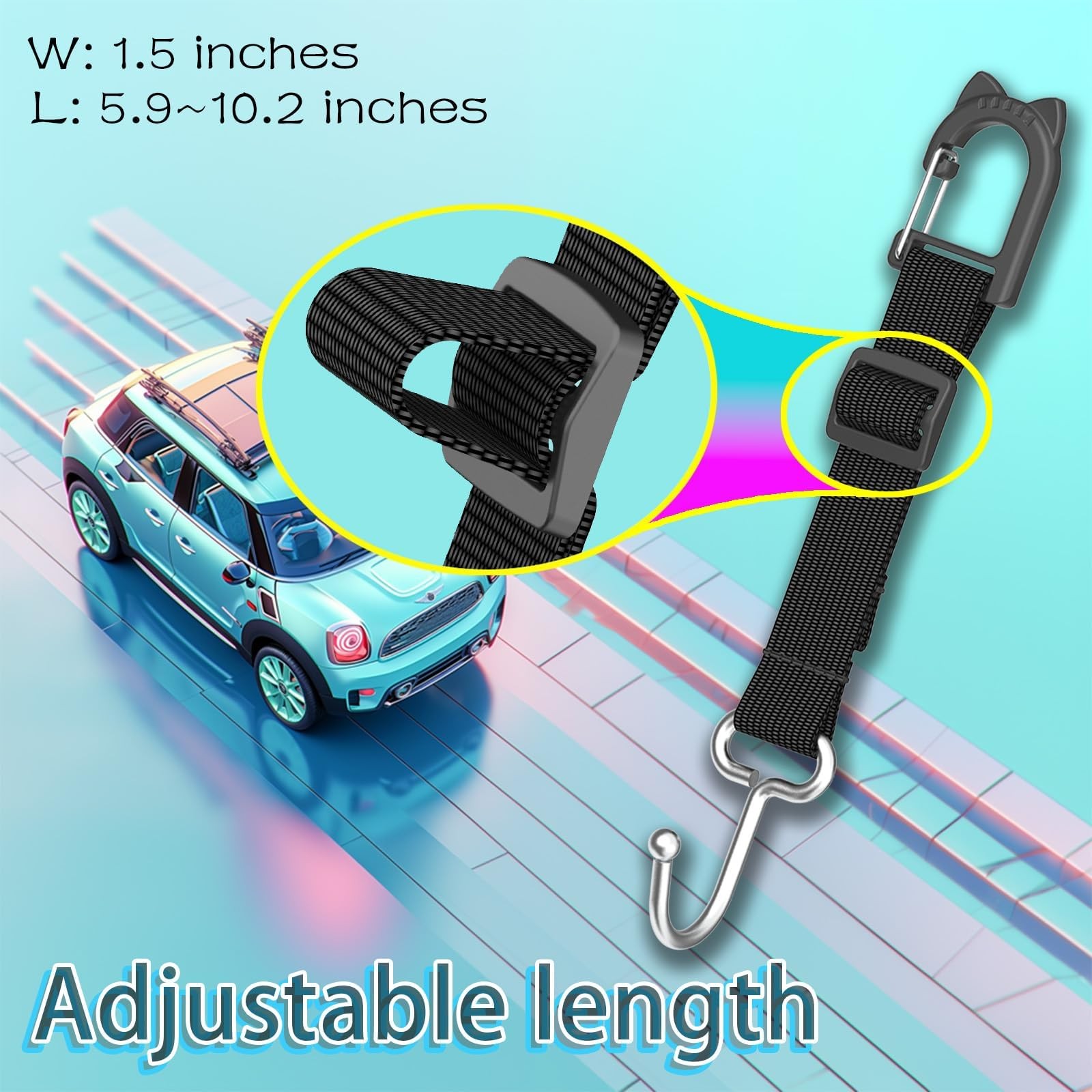 QUIDAOSO Purse Hook for Car, Adjustable Headrest Hooks, 2 Pack Black