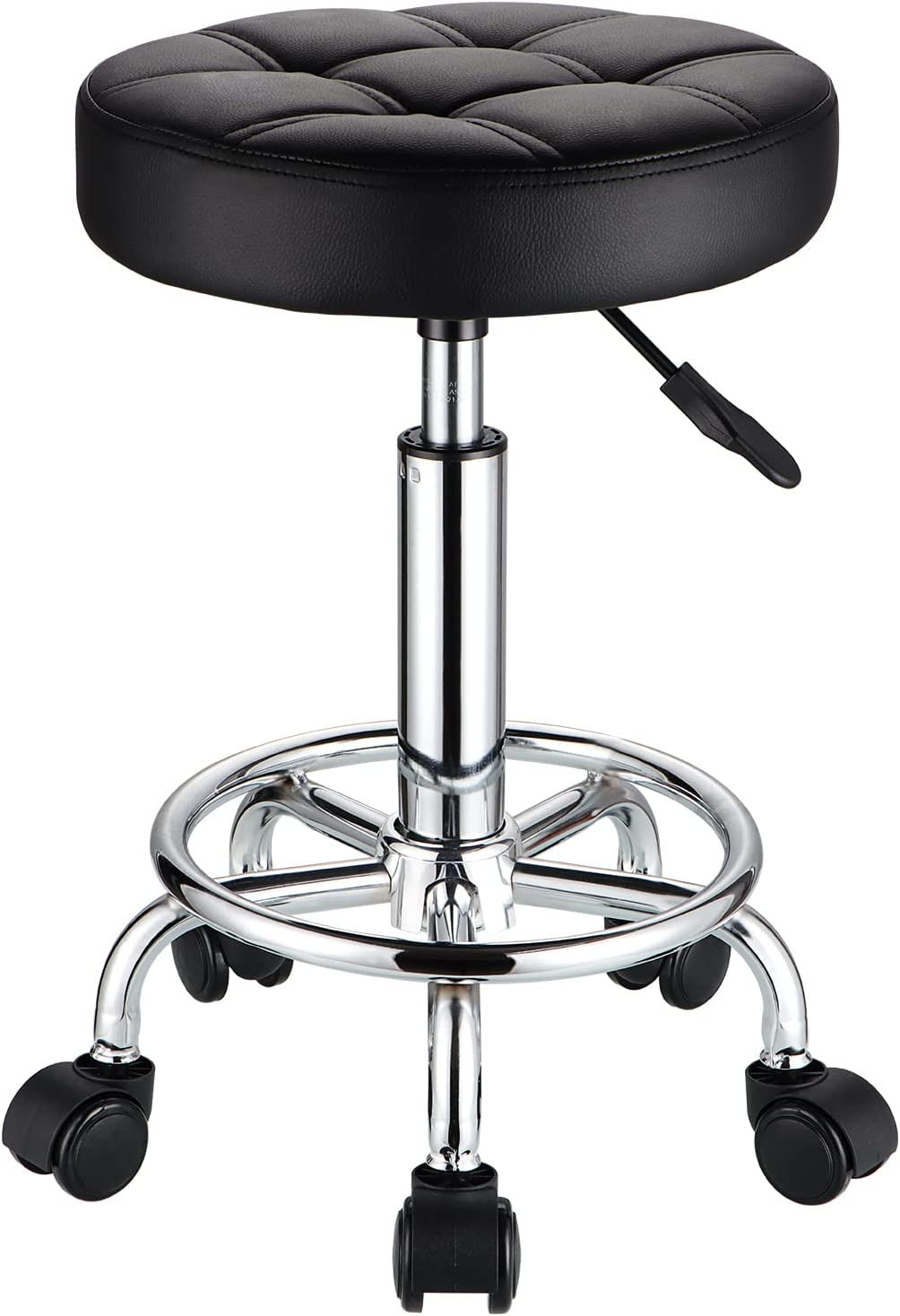 Round Rolling Stools PU Leather Seat Height Adjustable Swivel Stool with Wheels