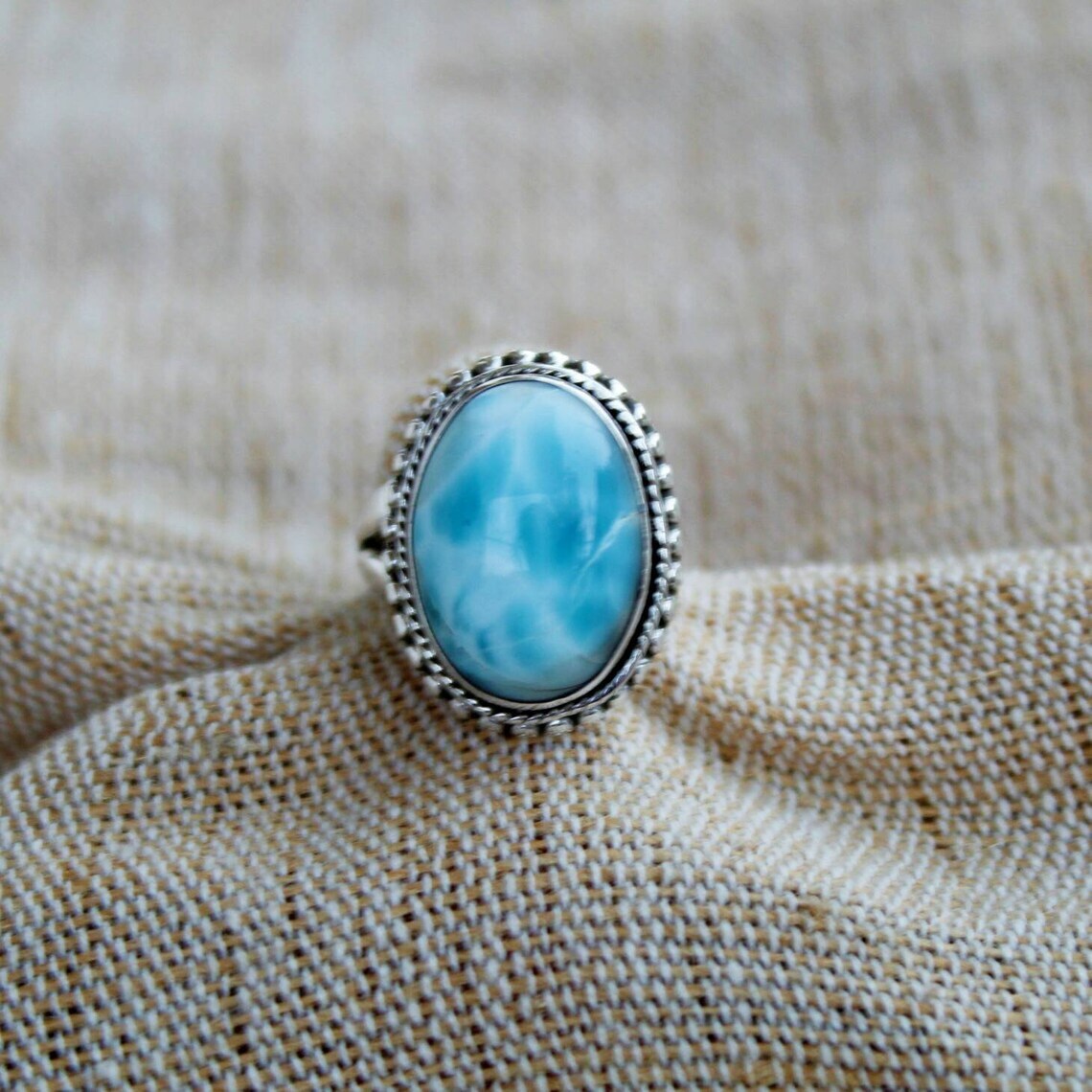 Amazing Caribbean Larimar Gemstone 925 Sterling Silver Handmade Ring All Size
