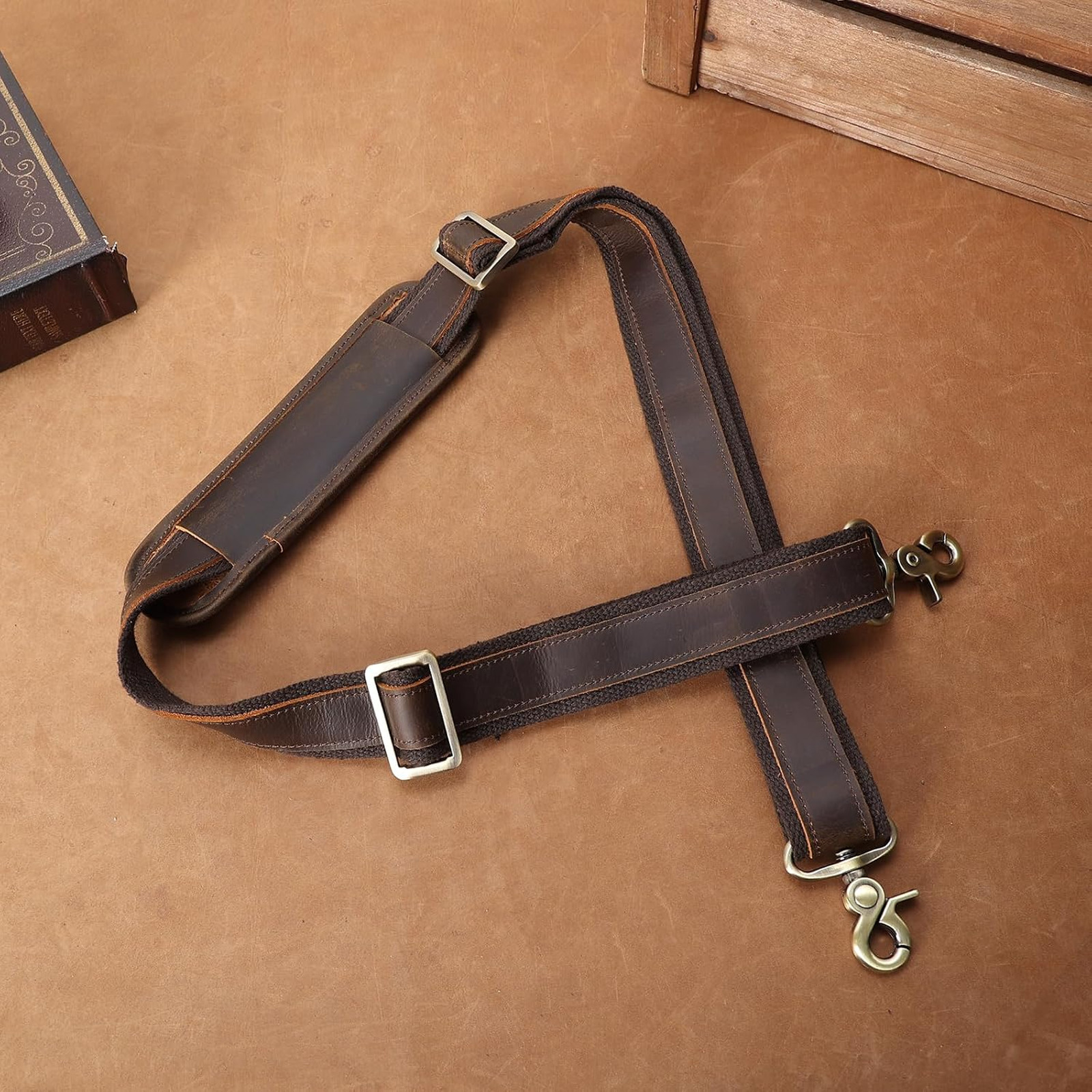 Full Grain Leather Shoulder Strap Adjustable Replacement Bag Strap with Metal