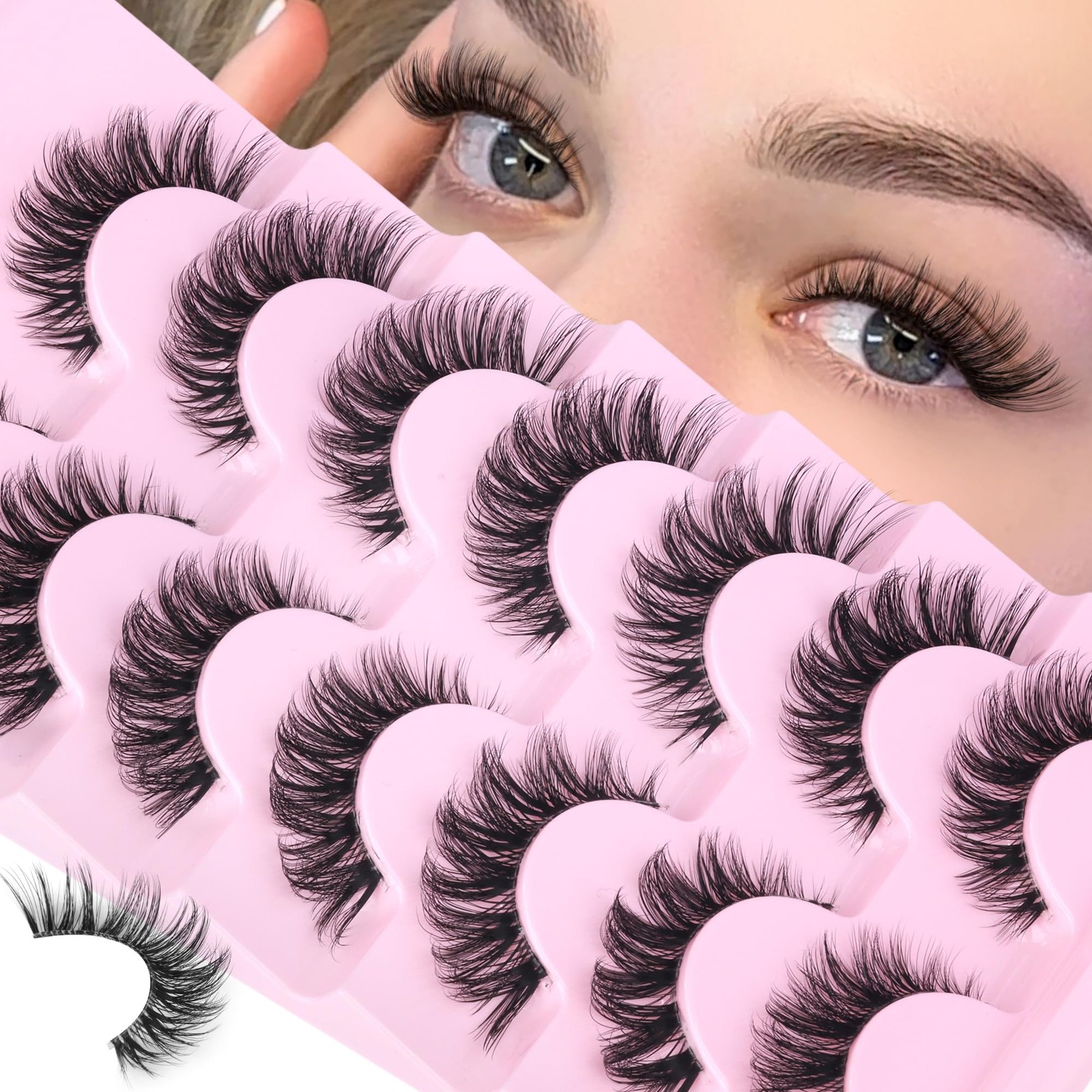 PVDKIW Wispy Lashes False Eyelashes Clear Band Cat 7 pair (Pack of 1), Black
