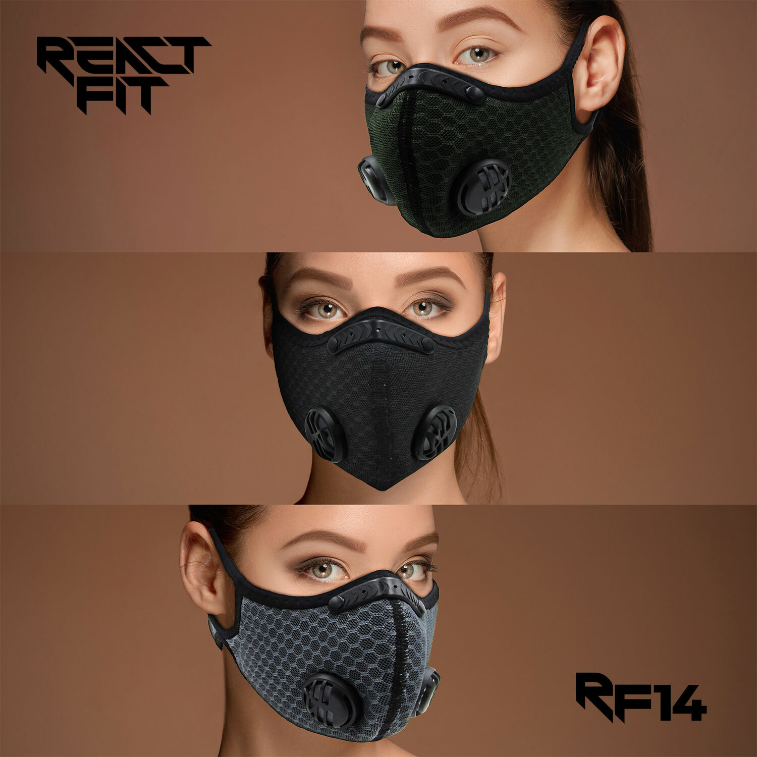 ReactFIT RF14 Face Mask Unisex Activated Carbon Filter Anti Pollution Washable