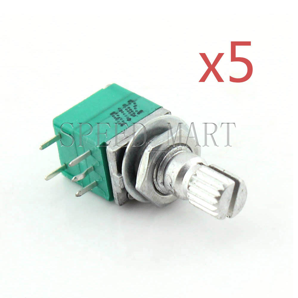 5pcs B1K Audio Amplifier Sealed Potentiometer 15mm Shaft 5 pins with Switch