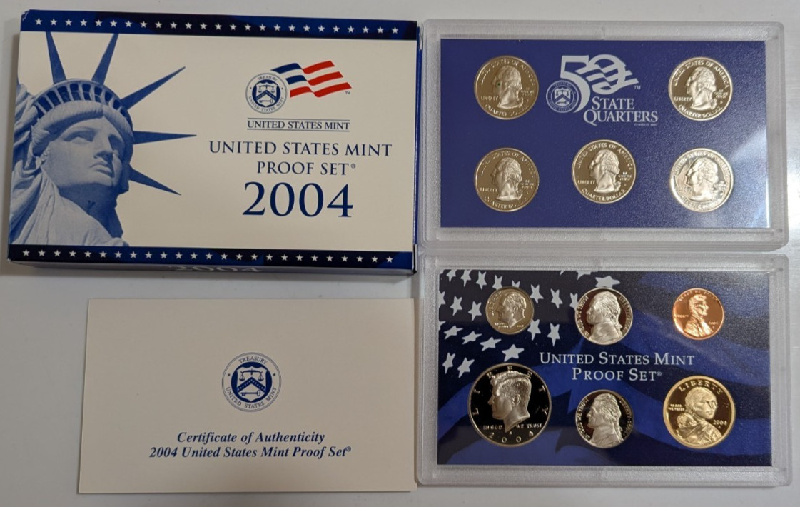 2004‑S U.S. Mint Proof Set – 10 Coin Clad – Box & COA – Clear Lenses