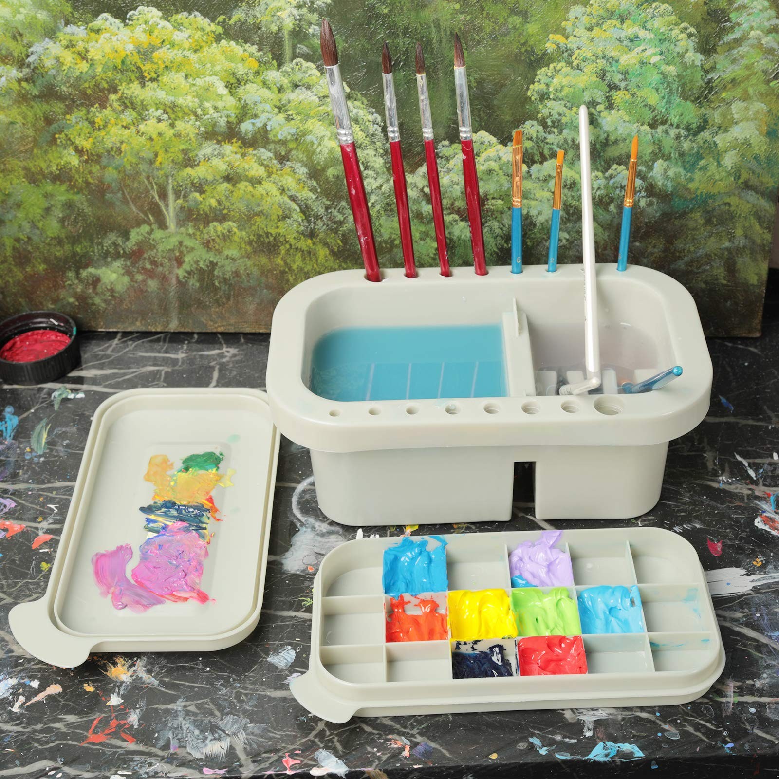 MyLifeUNIT Paint Brush Cleaner, Paint Brush Holder and Organizers with Palette