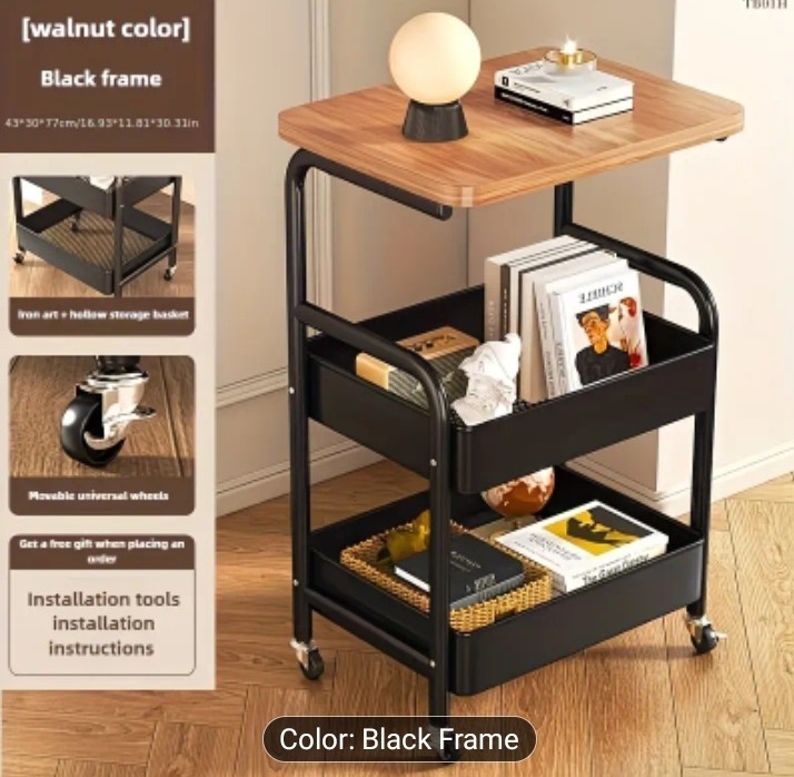 3-Tier Rolling Cart with Tabletop, Metal Tool and Snack Rack with Storage,...