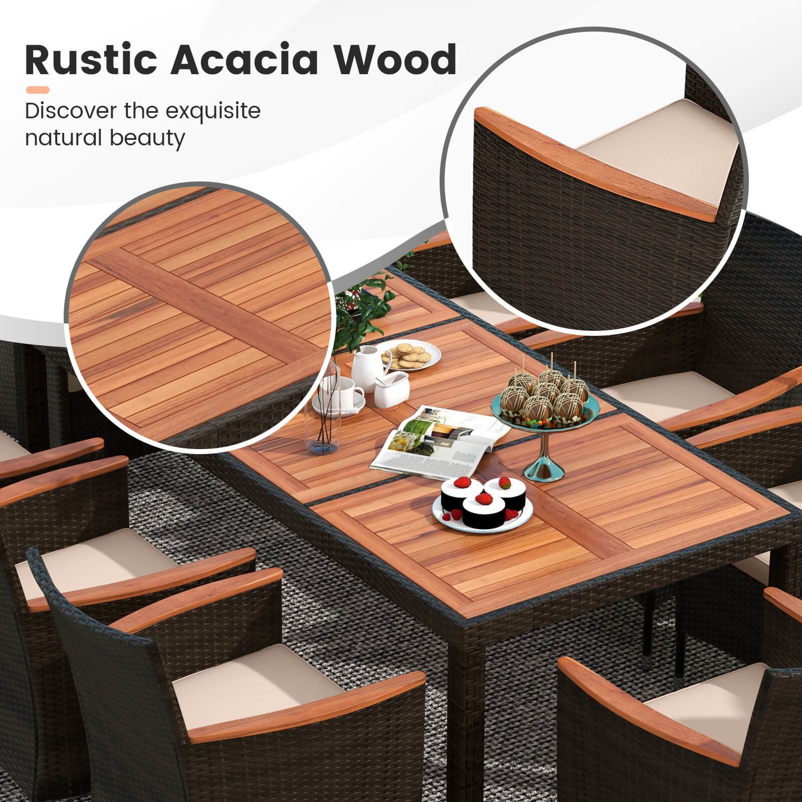 11PCS Patio Dining Set w/ 15ft Double-Sided Patio Umbrella (Base Included)