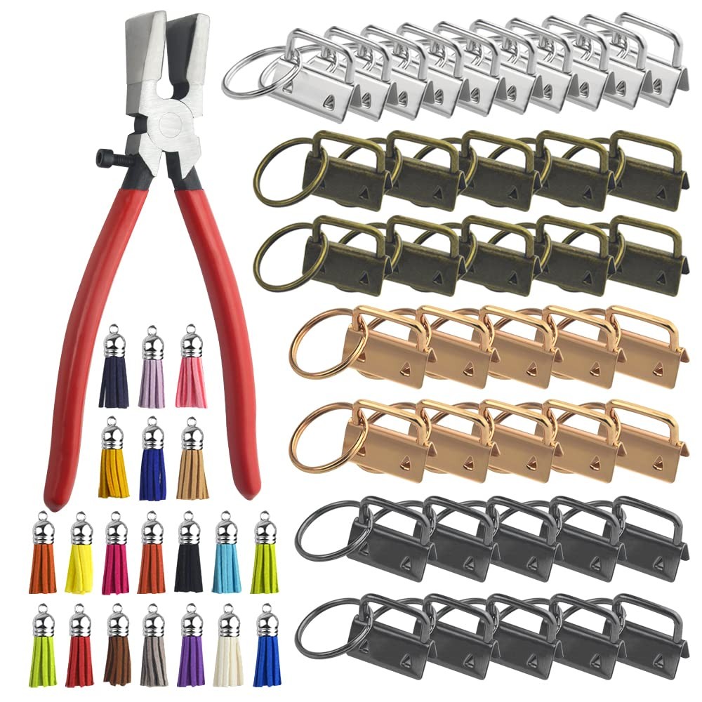 61PCS Key Fob Hardware Set Including 1 Inch 40Pcs Key Fob Hardware 20Pcs Leat...