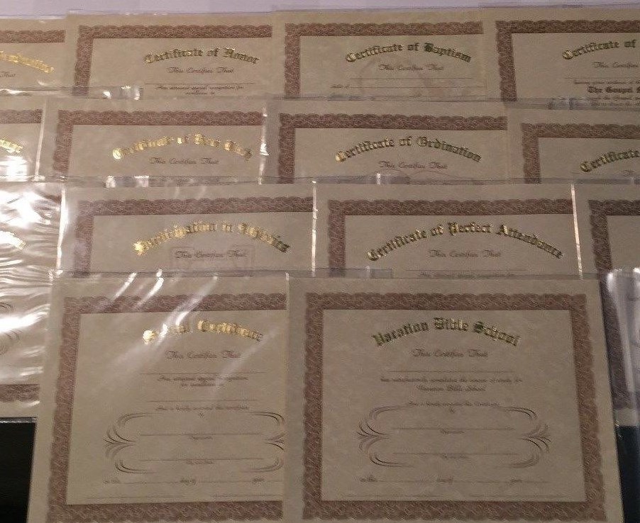 Tan Parchment Certificates - 8" x 10" in Packs of 12 - Choose from 16 Styles